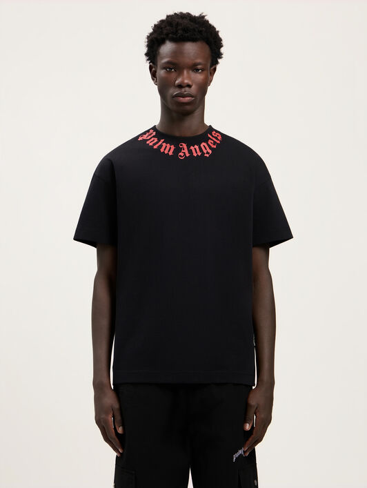 PALM ANGELS Neck Logo T-Shirt BLACK RED PMAA109S26JER008