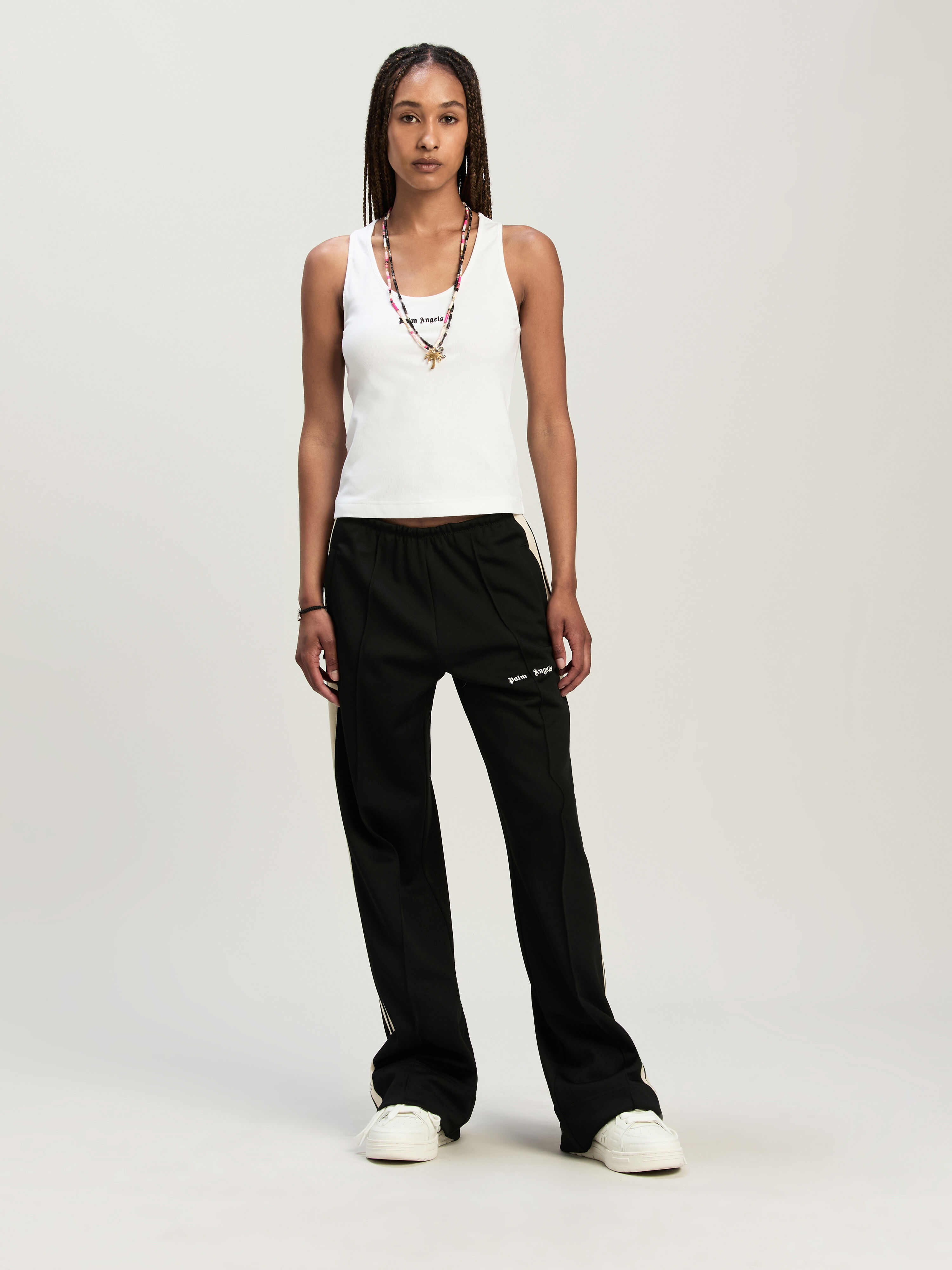 PALM ANGELS Classic Logo Rib Tank WHITE BLACK PWAC020C99FAB001