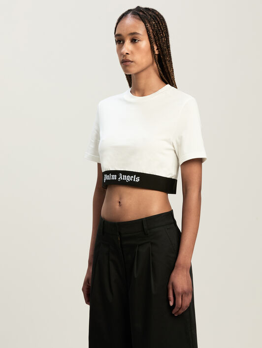 Classic Logo Tape Crop Tee Off White Bla PALM ANGELS Classic Logo Tape Crop Tee Off White Bla OFF WHITE BLACK PWAA067C99JER001