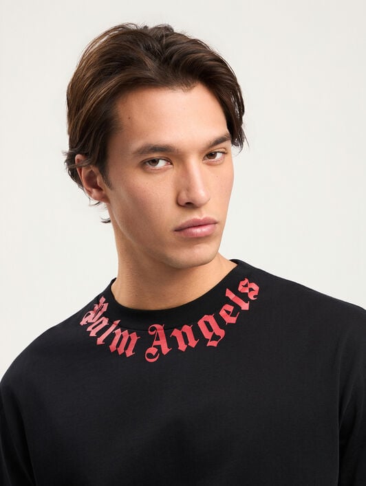 PALM ANGELS Neck Logo T-Shirt BLACK OFF WHITE PMAA109S26JER008
