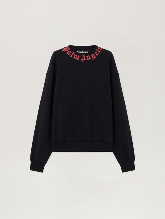 PALM ANGELS Neck Logo Sweatshirt BLACK RED PMBA08HS26FLE004