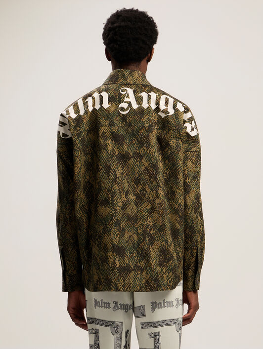 PALM ANGELS Classic Logo Snake Overshirt GREEN - OFF WHITE PMES002F25FAB002