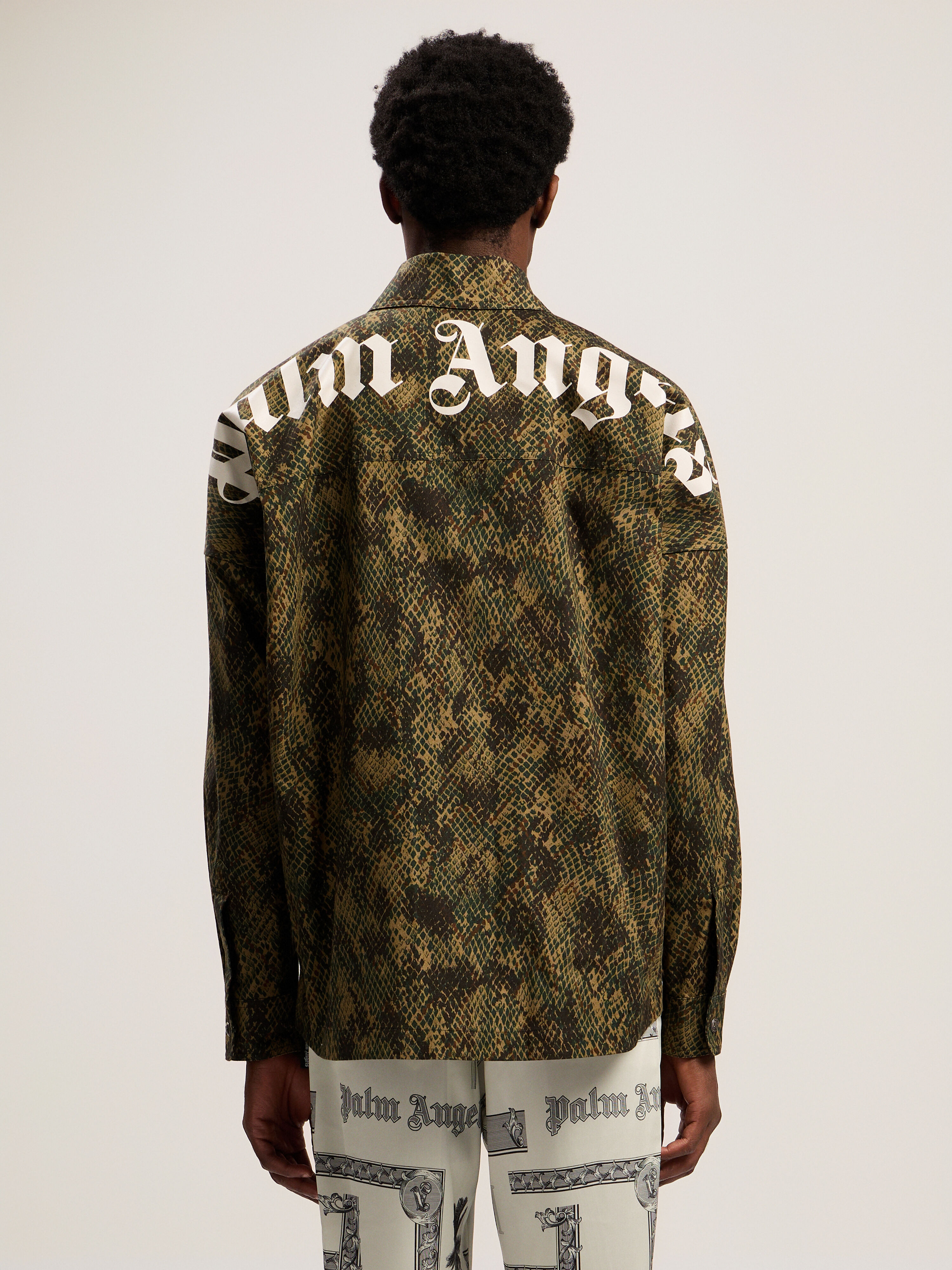 PALM ANGELS Classic Logo Snake Overshirt GREEN - OFF WHITE PMES002F25FAB002