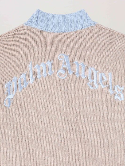 PALM ANGELS  Curved Logo Knit Cardigan TAUPE LIGHT BLUE PBXK001S25KNI001