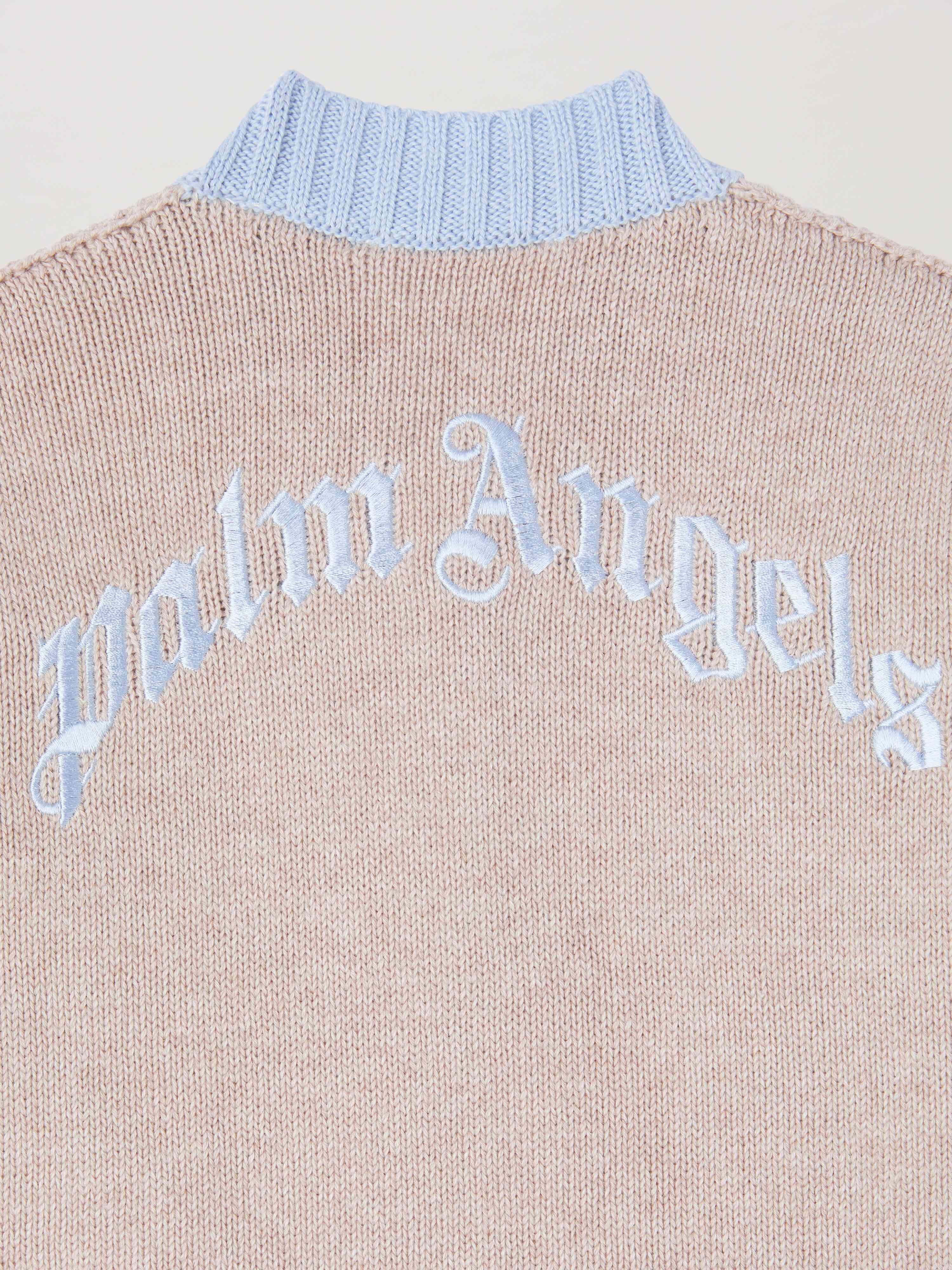 PALM ANGELS  Curved Logo Knit Cardigan TAUPE LIGHT BLUE PBXK001S25KNI001