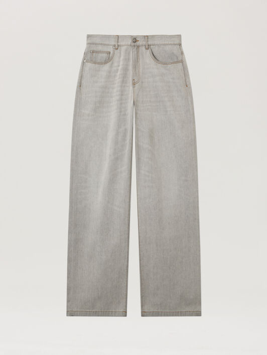 Curved Logo Loose Denim Pants PALM ANGELS Curved Logo Loose Denim Pants LIGHT GREY - LIGHT GREY PMYA049F25DEN001