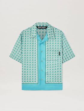 PALM ANGELS  PA Diamond short sleeves shirt LIGHT BLUE - OFF WHITE PMGE043S25FAB003