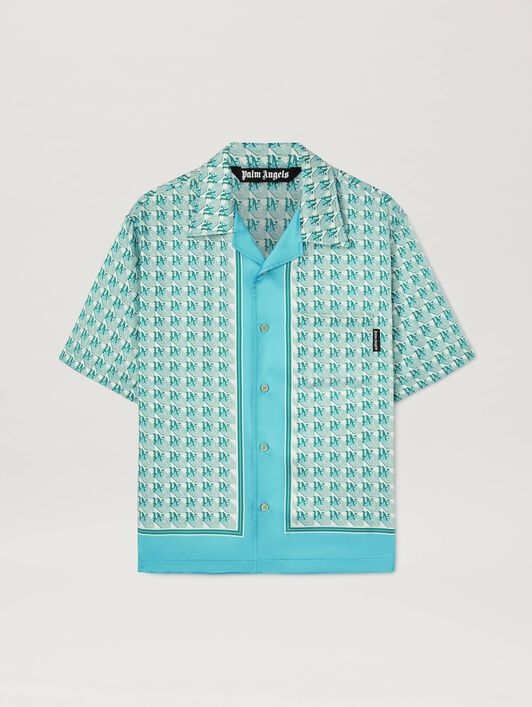 PALM ANGELS  PA Diamond short sleeves shirt GREEN - IVORY PMGG005S25FAB001