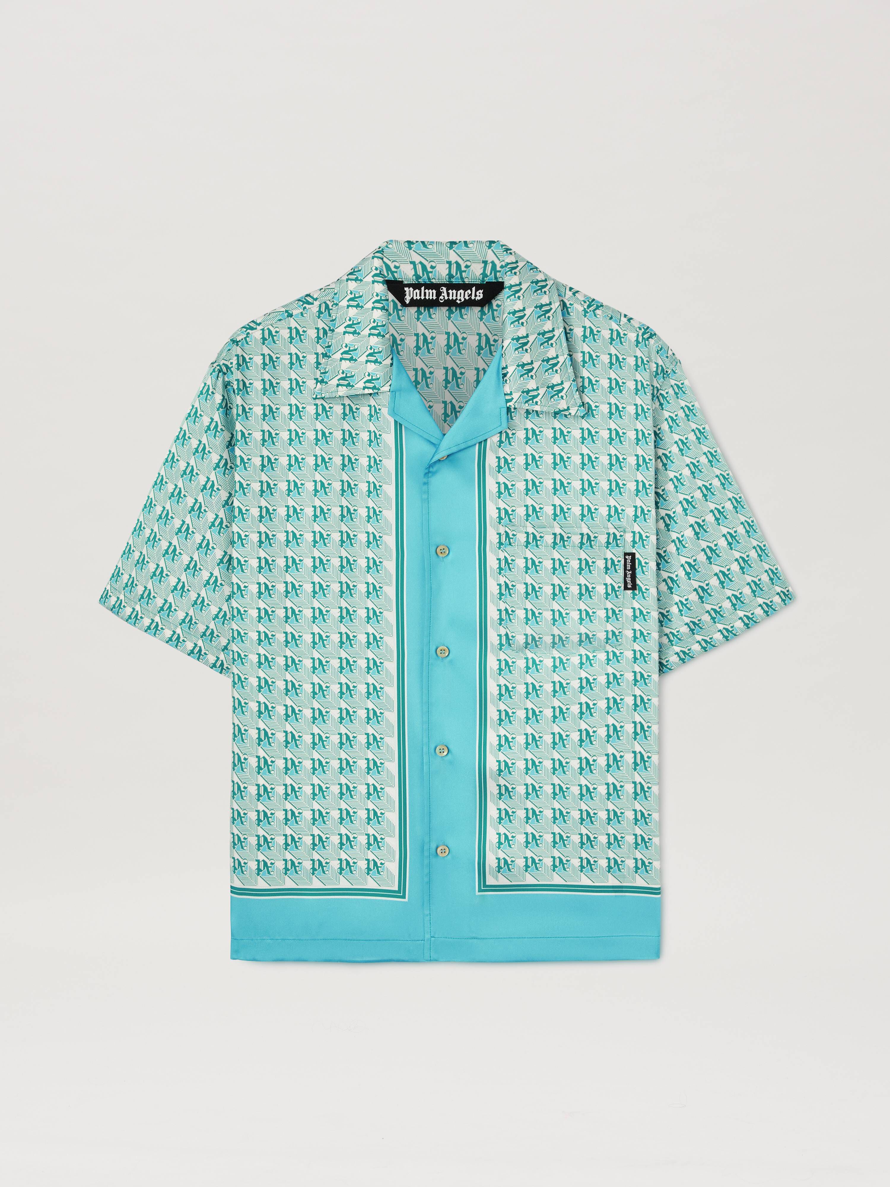 PALM ANGELS  PA Diamond short sleeves shirt GREEN - IVORY PMGG005S25FAB001