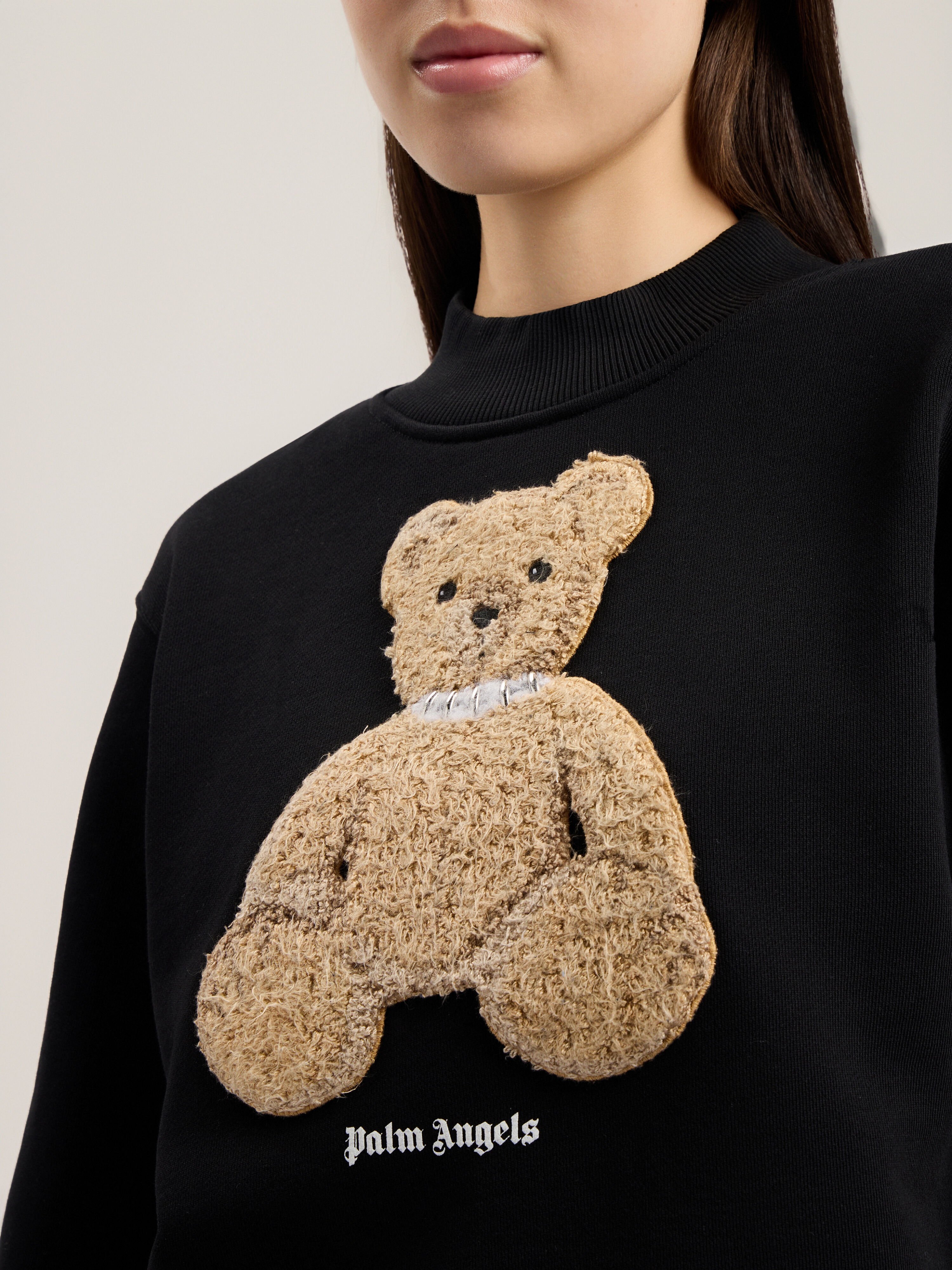 PALM ANGELS Bear Fitted Sweatshirt BLACK BROWN PWBA016S26FLE006