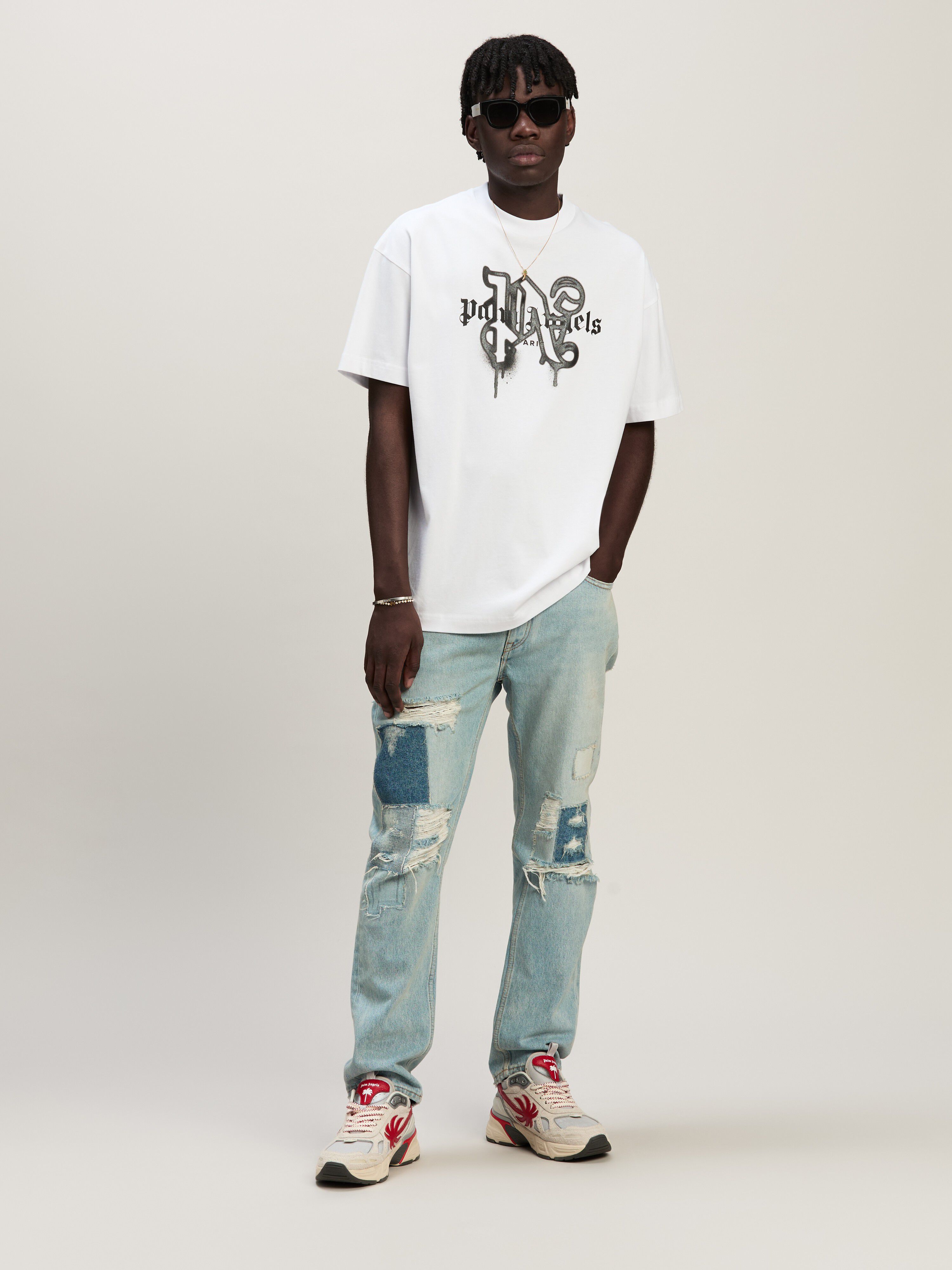 PALM ANGELS Monogram Spray City T-Shirt Paris BIANCO PMAA001C99JER027