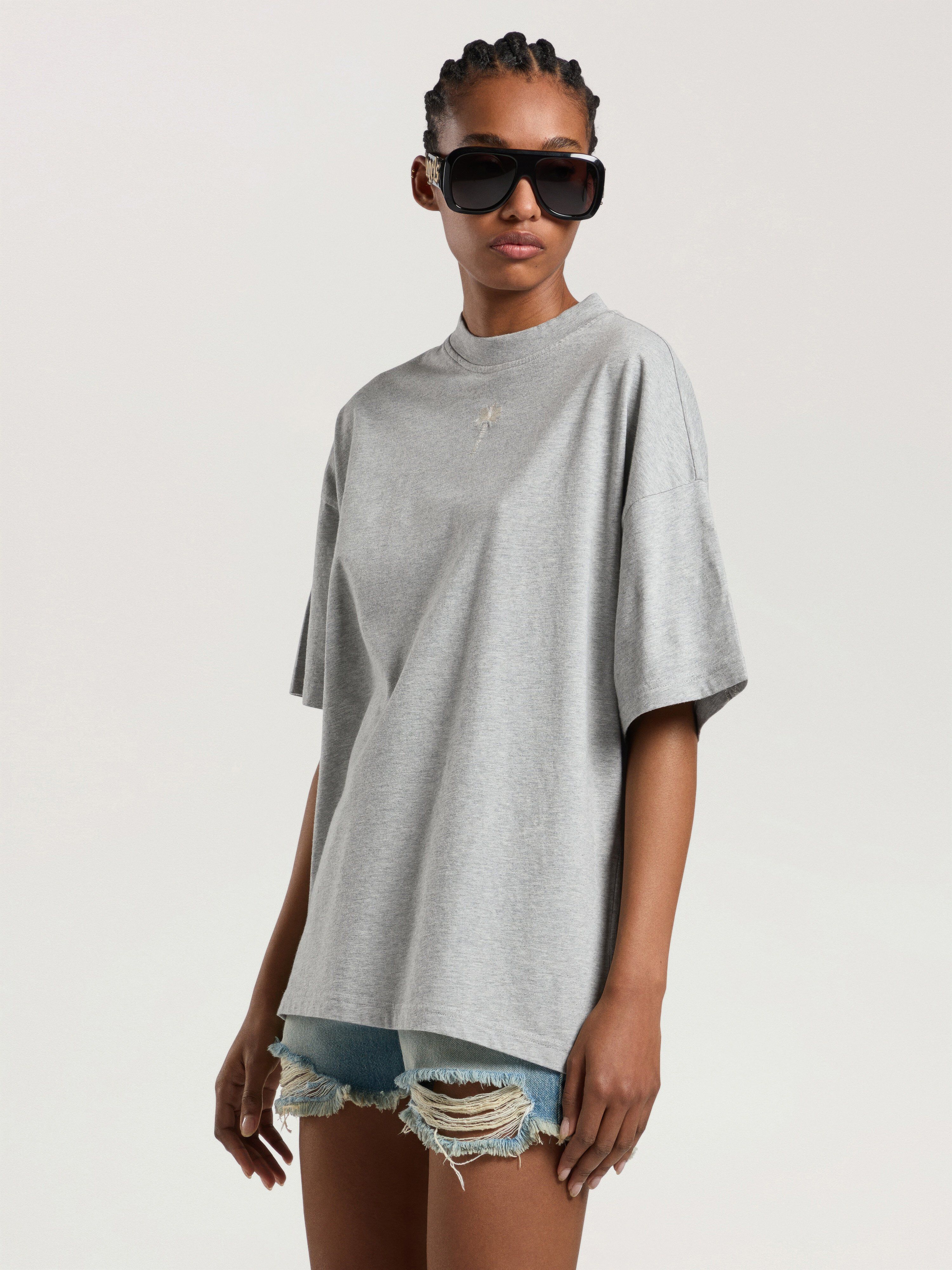 Palm Shadow Loose T-Shirt PALM ANGELS Palm Shadow Loose T-Shirt GREY MELANGE - OFF WHITE PAWAA05W26JR03