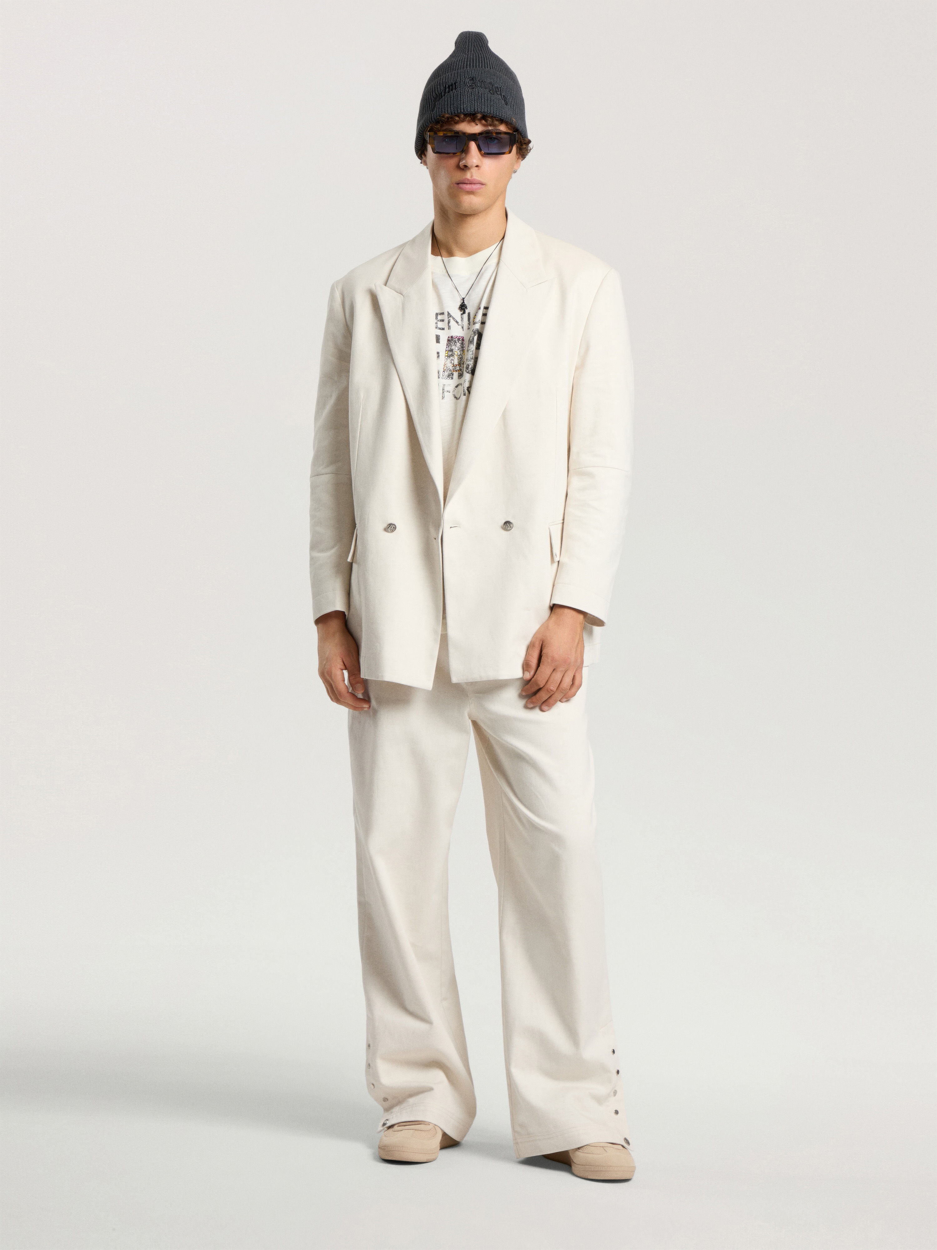 PALM ANGELS Palm Tree Loose Trousers OFF WHITE - SILVER PAMCA03F26FB01