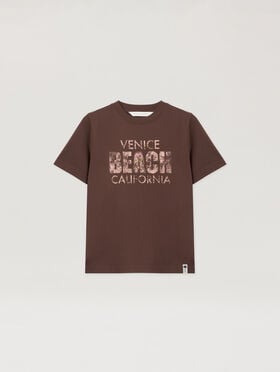 PALM ANGELS Cali Vibes Regular T-Shirt BROWN - PINK PAWAA06F26JR03