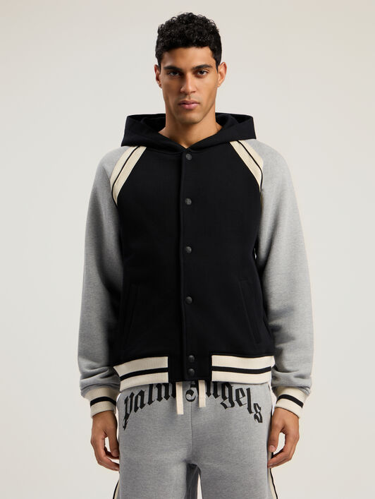 PALM ANGELS Curved Logo Track Varsity BLACK - GREY MELANGE PMEK013F25FLE001