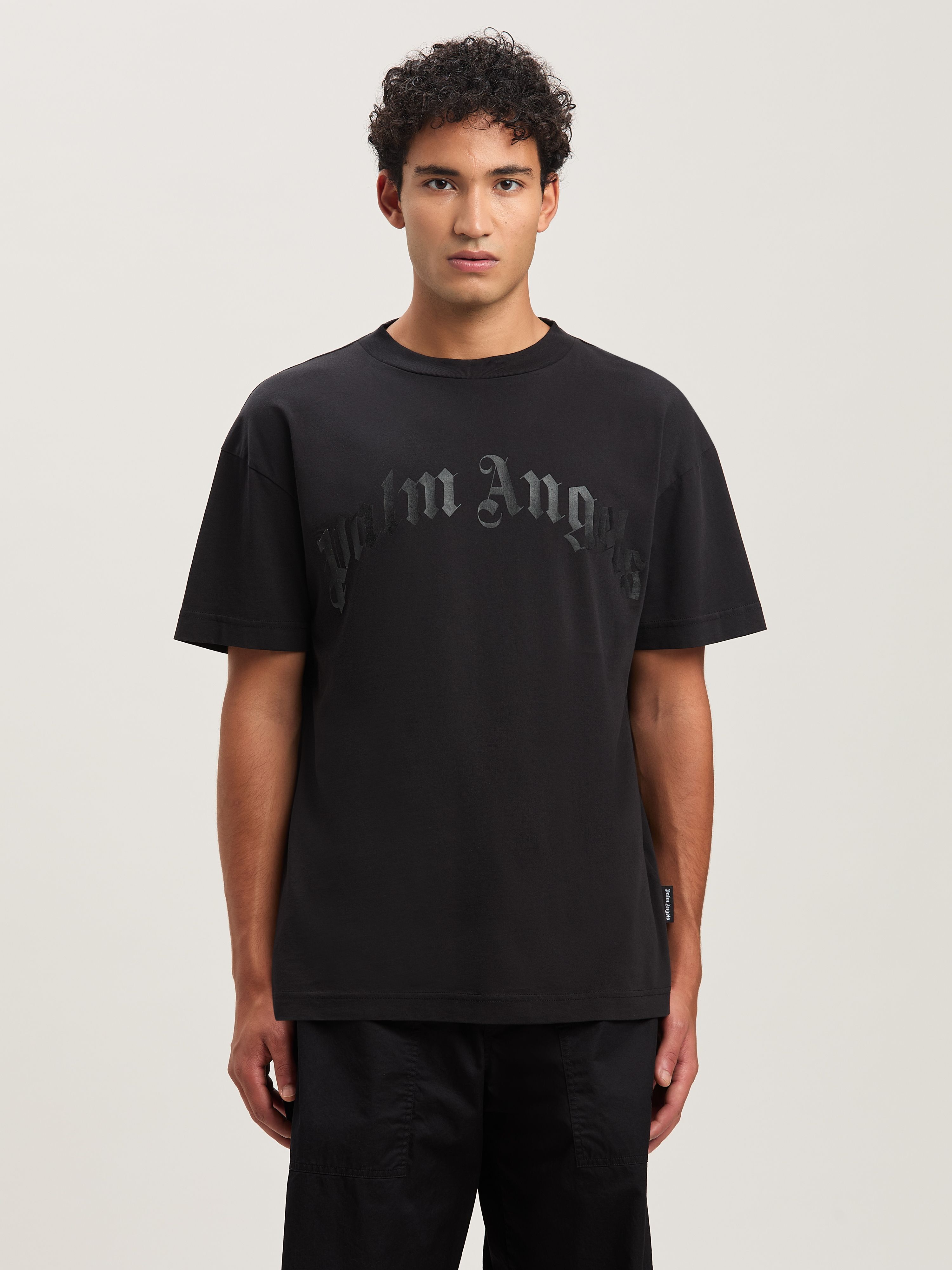 PALM ANGELS  Curved Logo T-shirt BLACK - BLACK PMAA001S25JER004