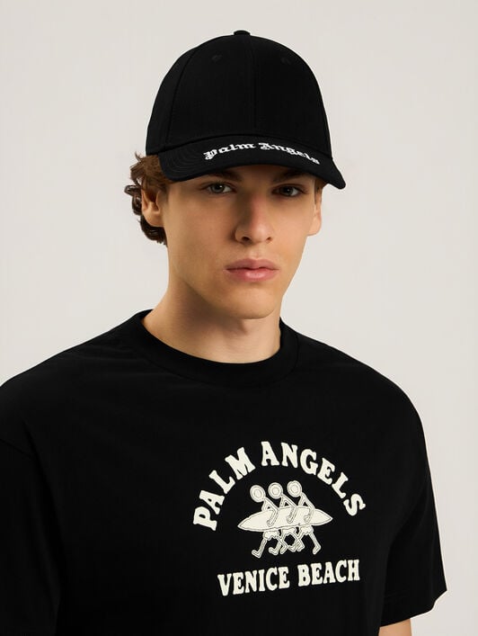 Curved Logo Visor Cap PALM ANGELS Curved Logo Visor Cap BLACK - OFF WHITE PAMLB01F26FB02