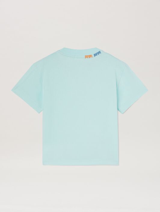 PALM ANGELS  Multicolor logo embroidered T-shirt SKY BLUE GREEN PBAA003S25JER005