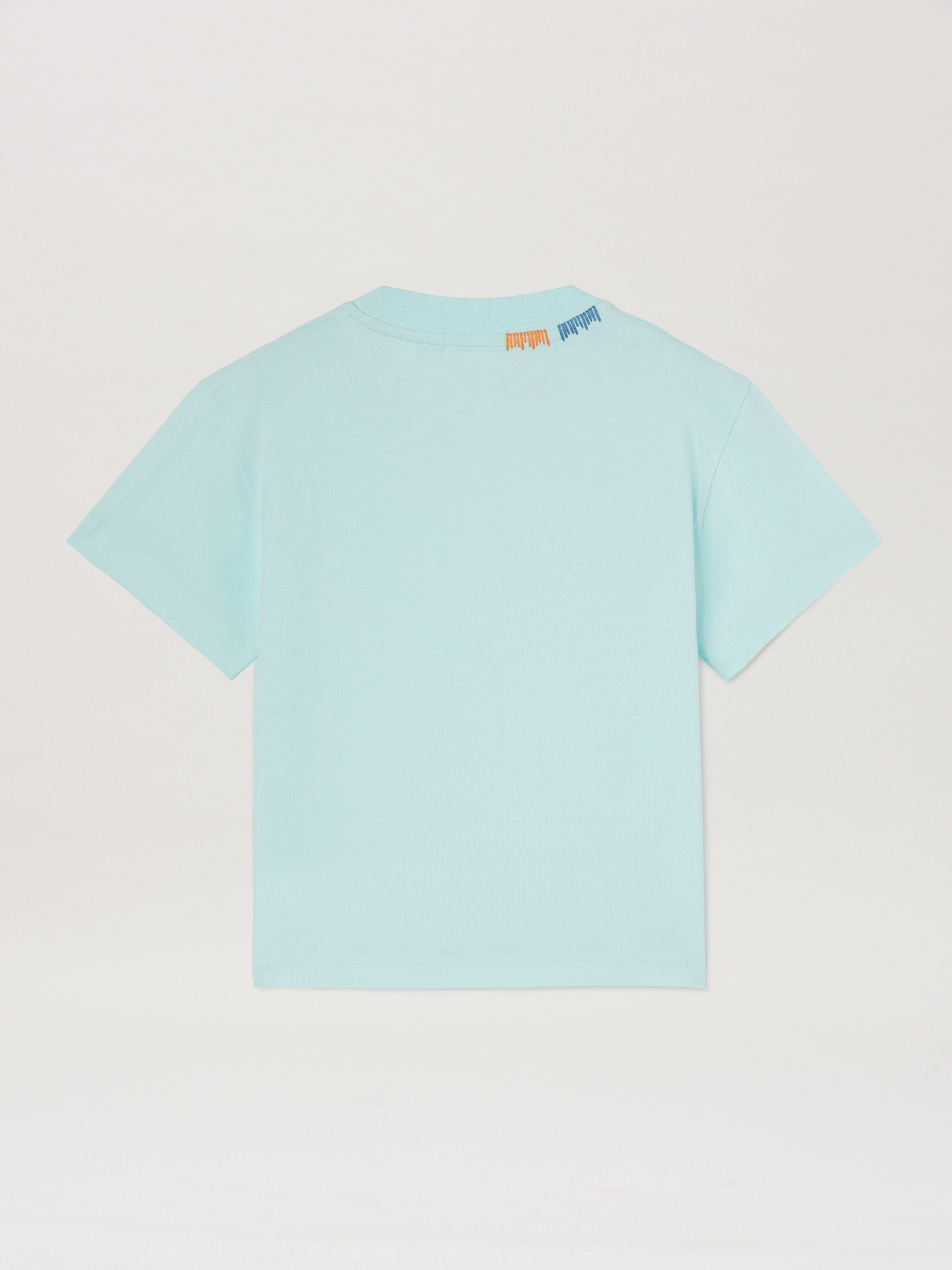 PALM ANGELS  Multicolor logo embroidered T-shirt SKY BLUE GREEN PBAA003S25JER005