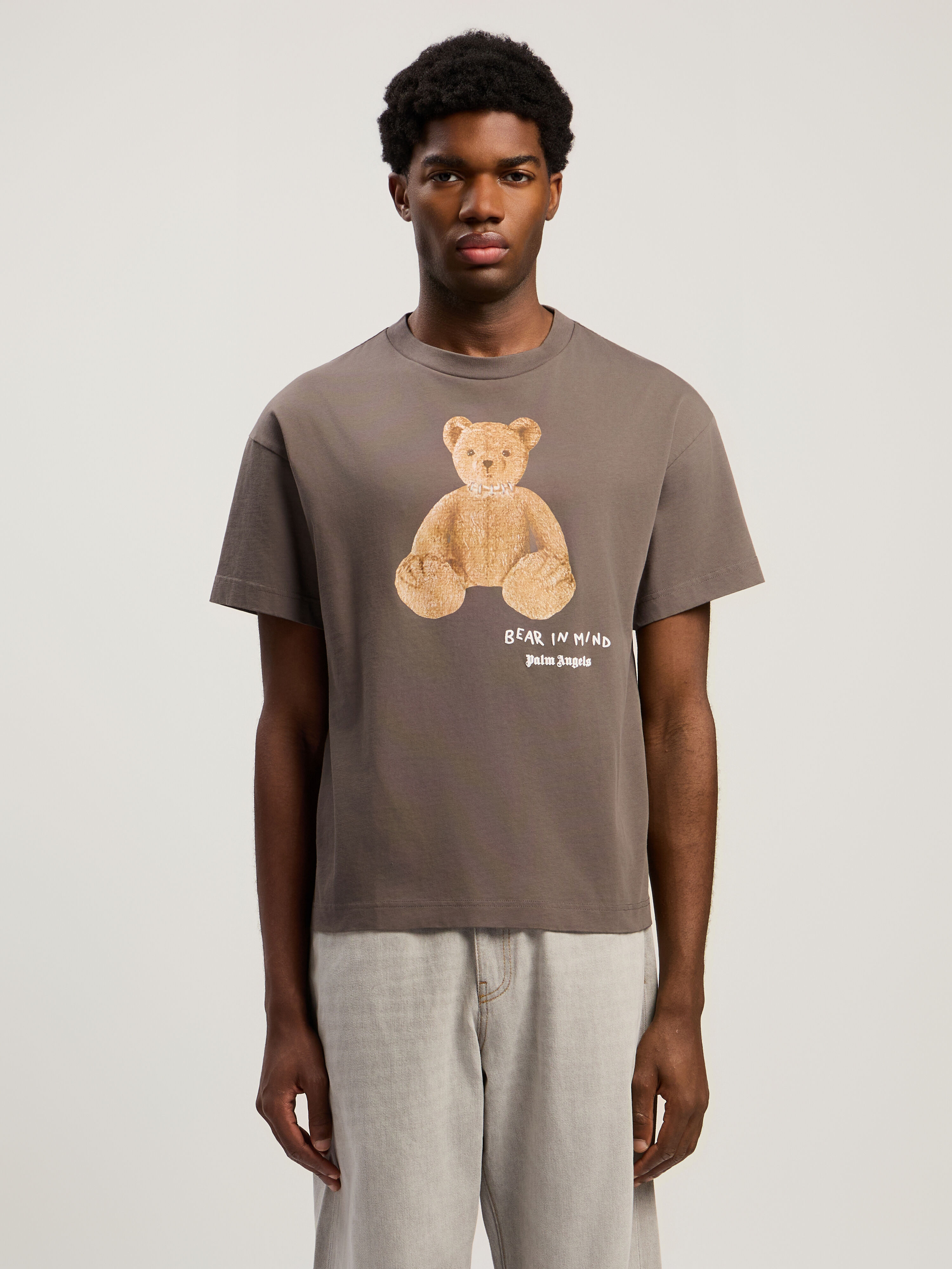 PALM ANGELS Bear In Mind T-Shirt DARK GREY - BROWN PMAA109F25JER00A