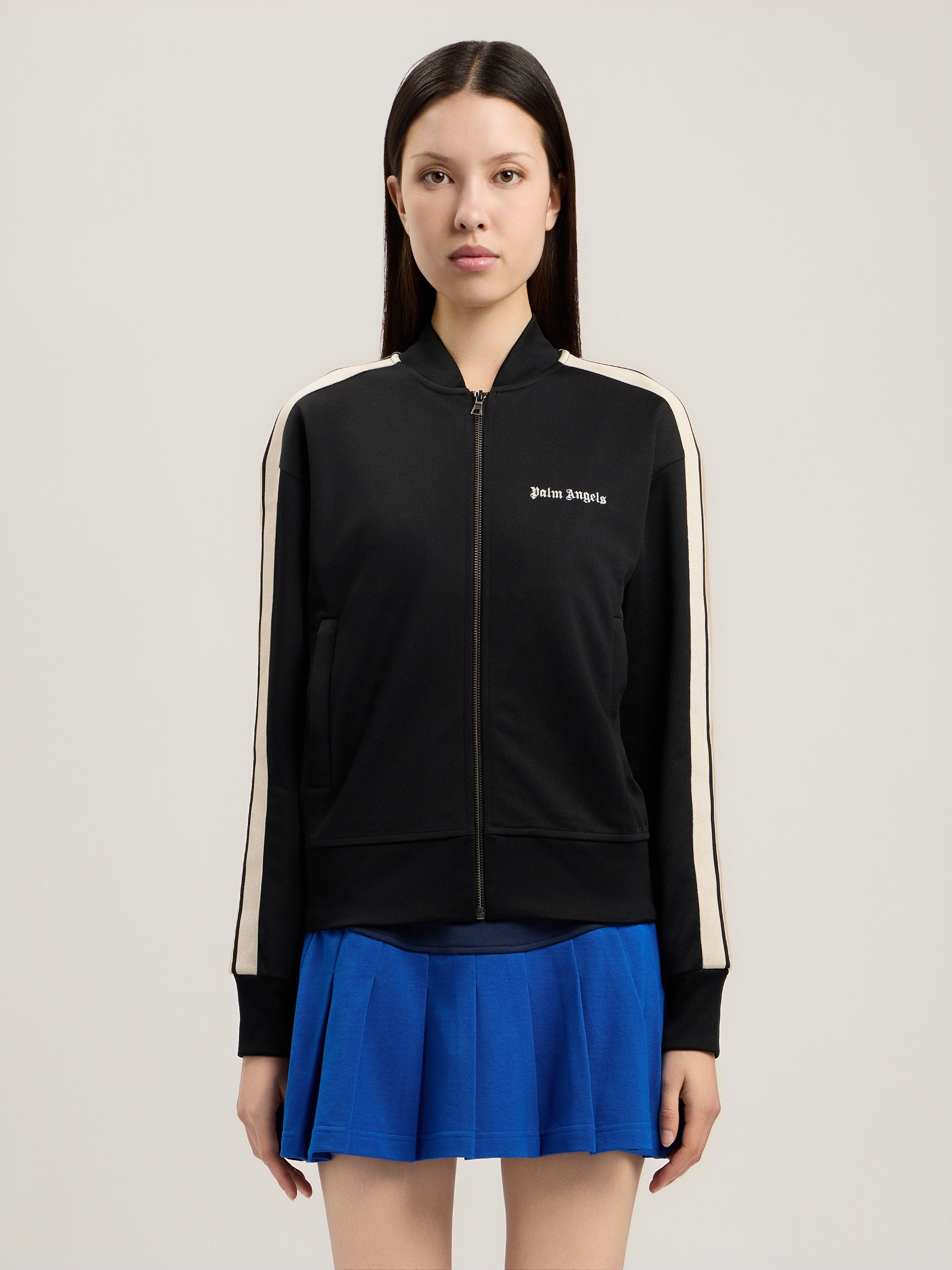 PALM ANGELS Classic Logo Track Bomber Jacket BLACK OFF WHITE PWBD050S26FAB001