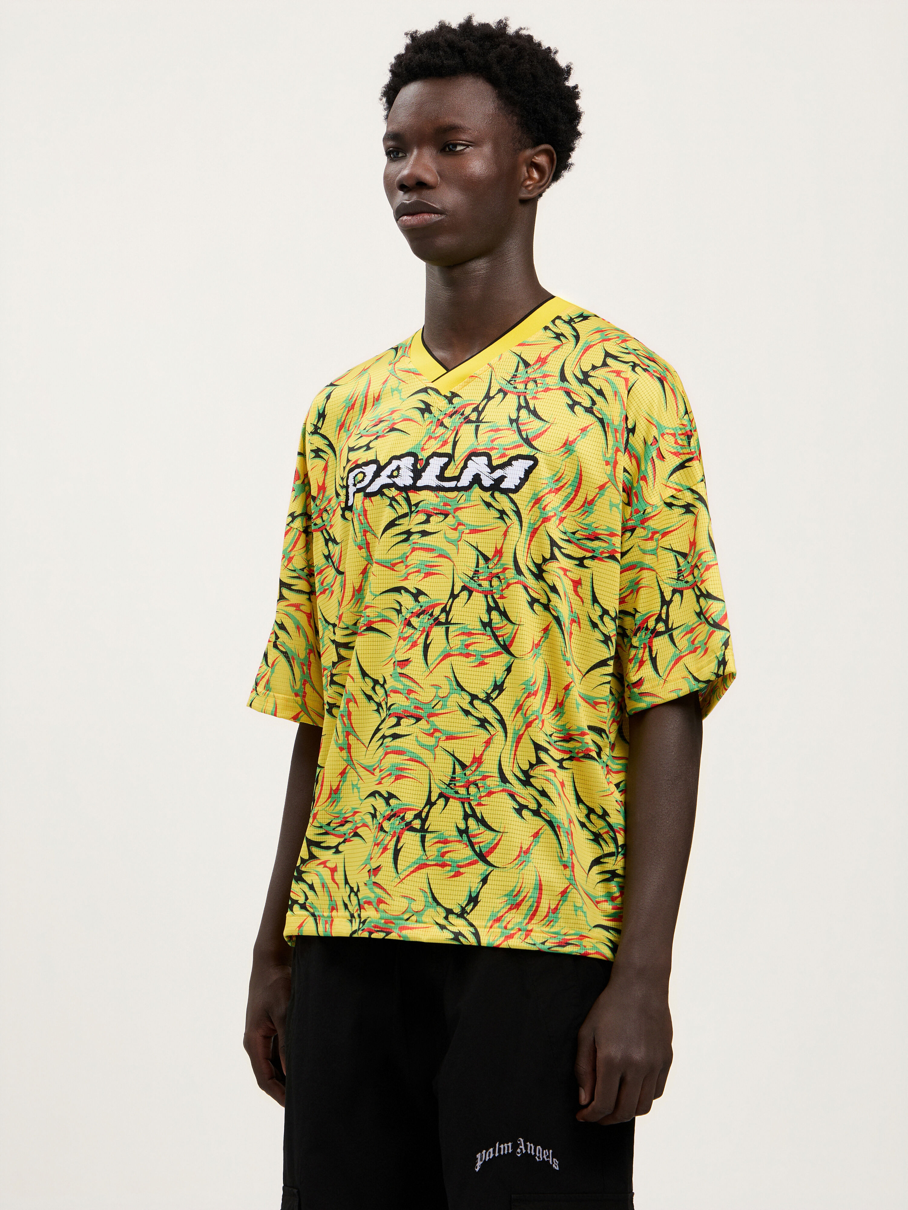 PALM ANGELS Tribal Allover Palm Sport T-Shirt YELLOW OFF WHITE PMAA10NS26FAB001