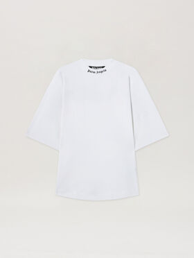 PALM ANGELS Doubled Logo Over Tee WHITE FUCHSIA PMAA002C99JER008