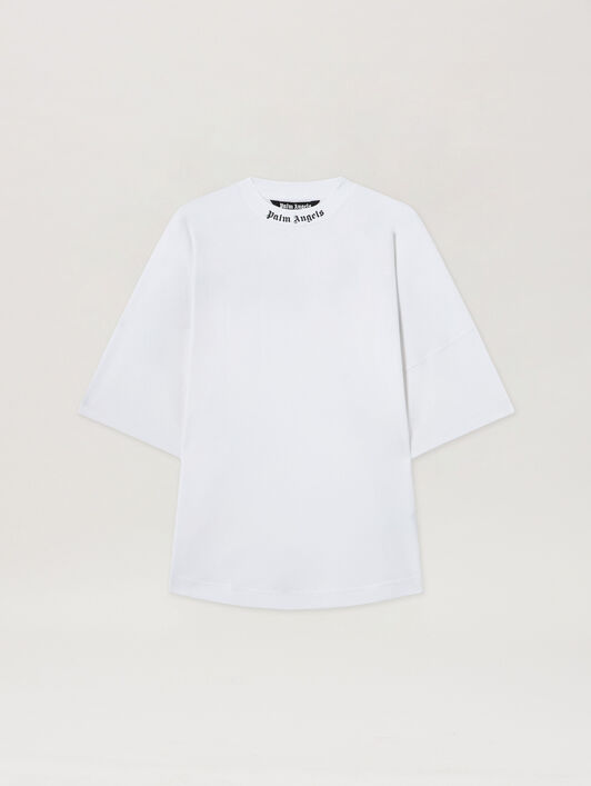 PALM ANGELS Doubled Logo Over Tee WHITE FUCHSIA PMAA002C99JER008
