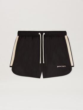 PALM ANGELS  Klassische Badeshorts mit Logo MILITARY GREEN - BLACK PMFD018S25FAB001