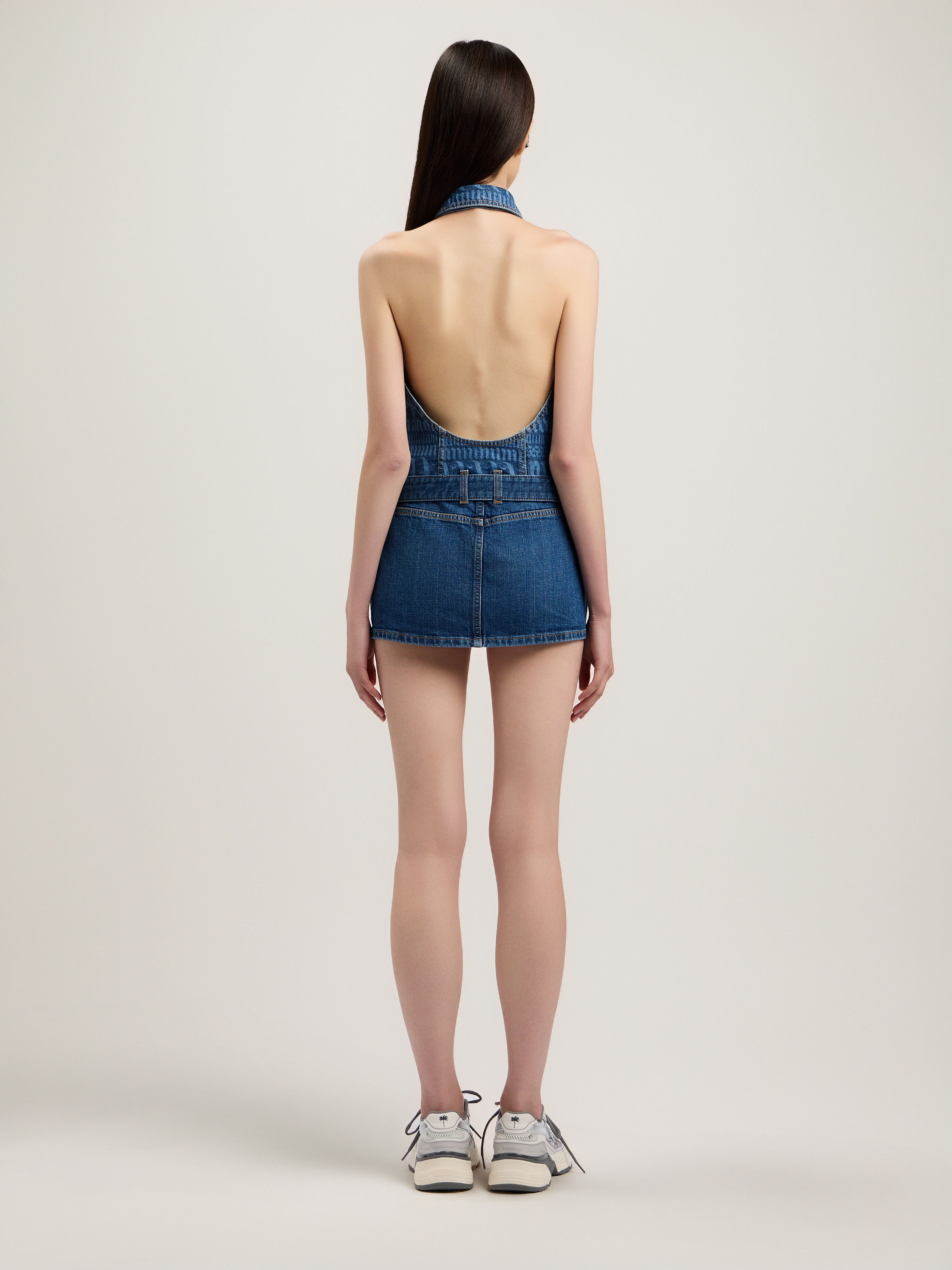 PALM ANGELS All-over Logo Denim Dress LIGHT BLUE OFF WHITE PWYM015S26DEN001