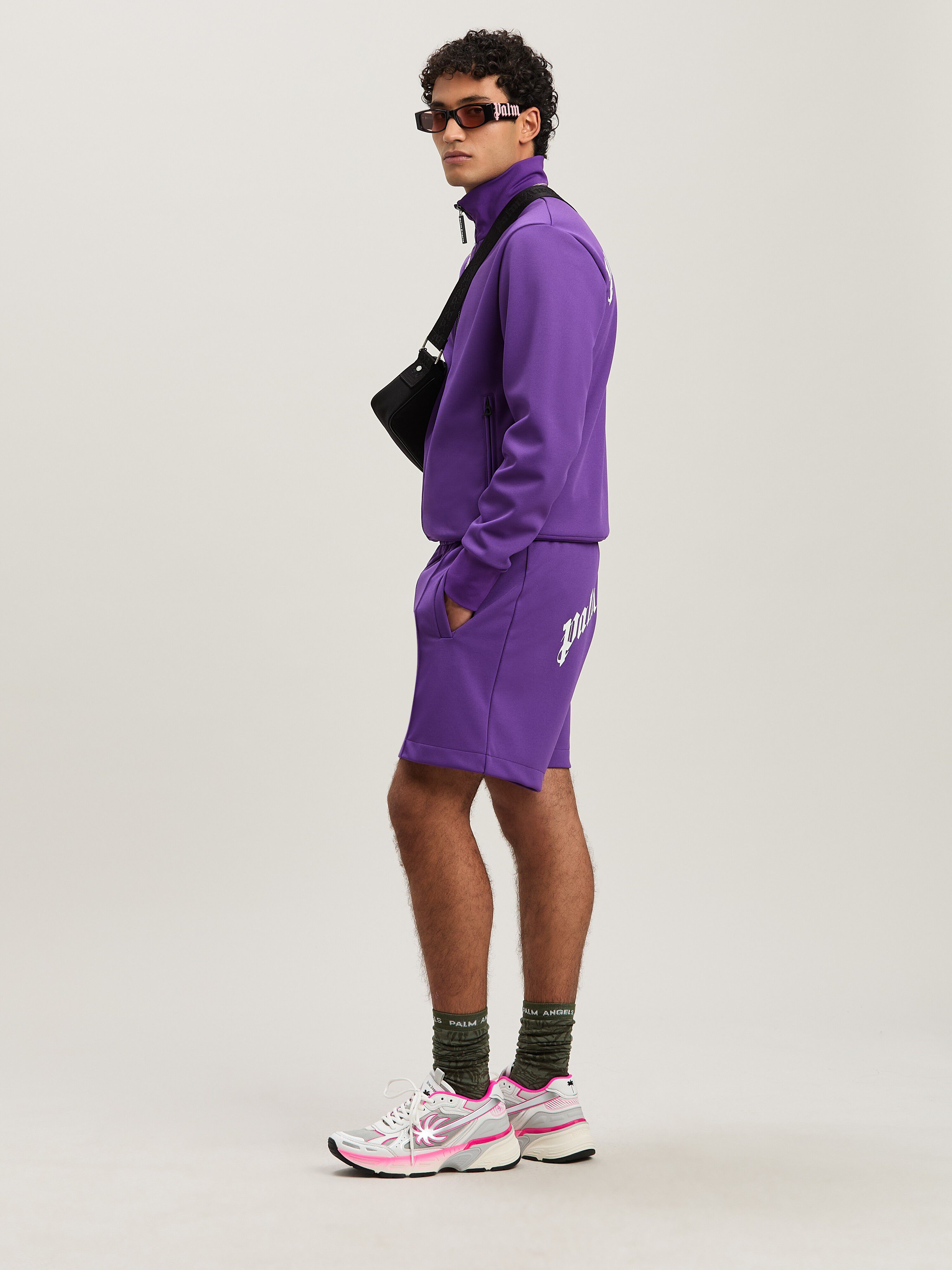 PALM ANGELS  Trainingsjacke mit geschwungenem Logo PURPLE - OFF WHITE PMBD089S25FAB001