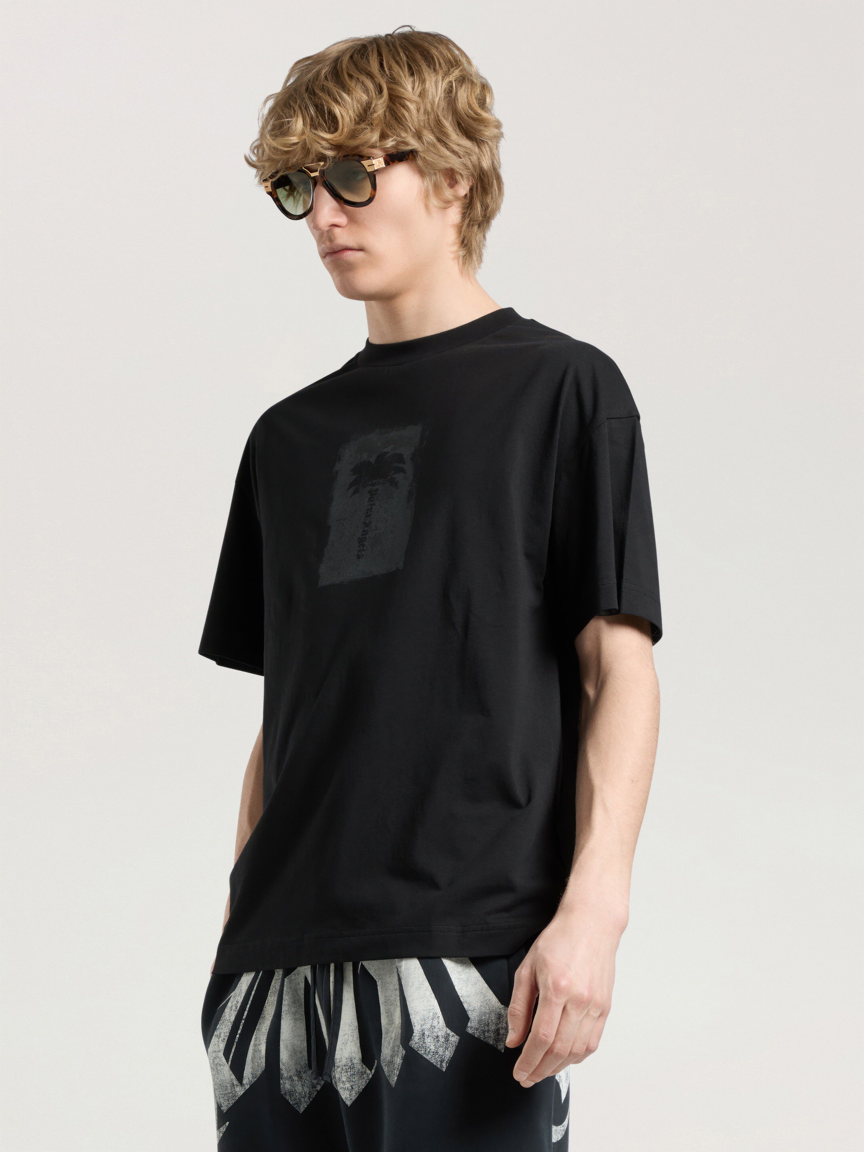 Brushed Palm Tree Regular T-Shirt PALM ANGELS Brushed Palm Tree Regular T-Shirt BLACK - GREY PAMAA01W26JR19
