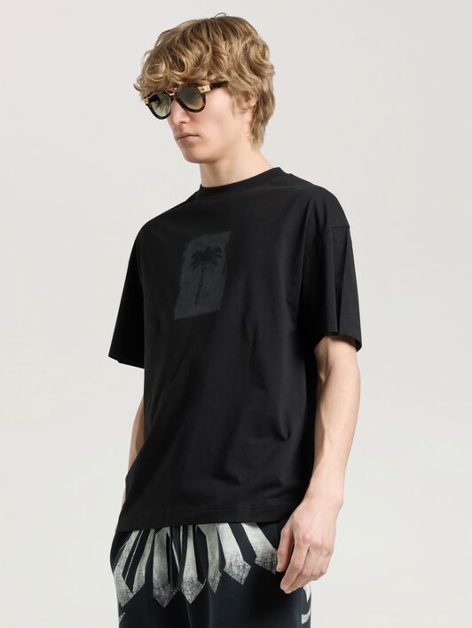 Brushed Palm Tree Regular T-Shirt PALM ANGELS Brushed Palm Tree Regular T-Shirt BLACK - GREY PAMAA01W26JR19