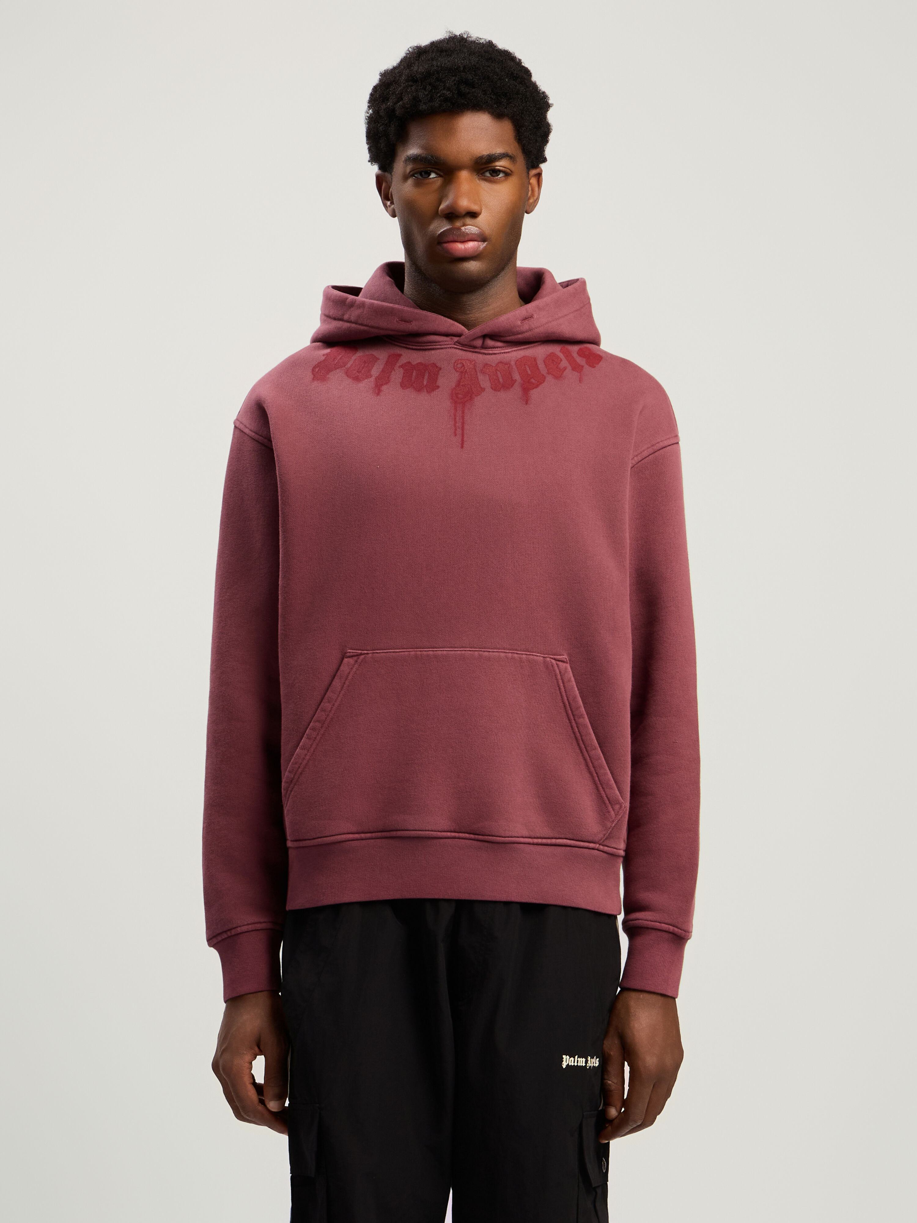 PALM ANGELS Neck Logo Regular Hoodie BURGUNDY - RED PMBB17DF25FLE003