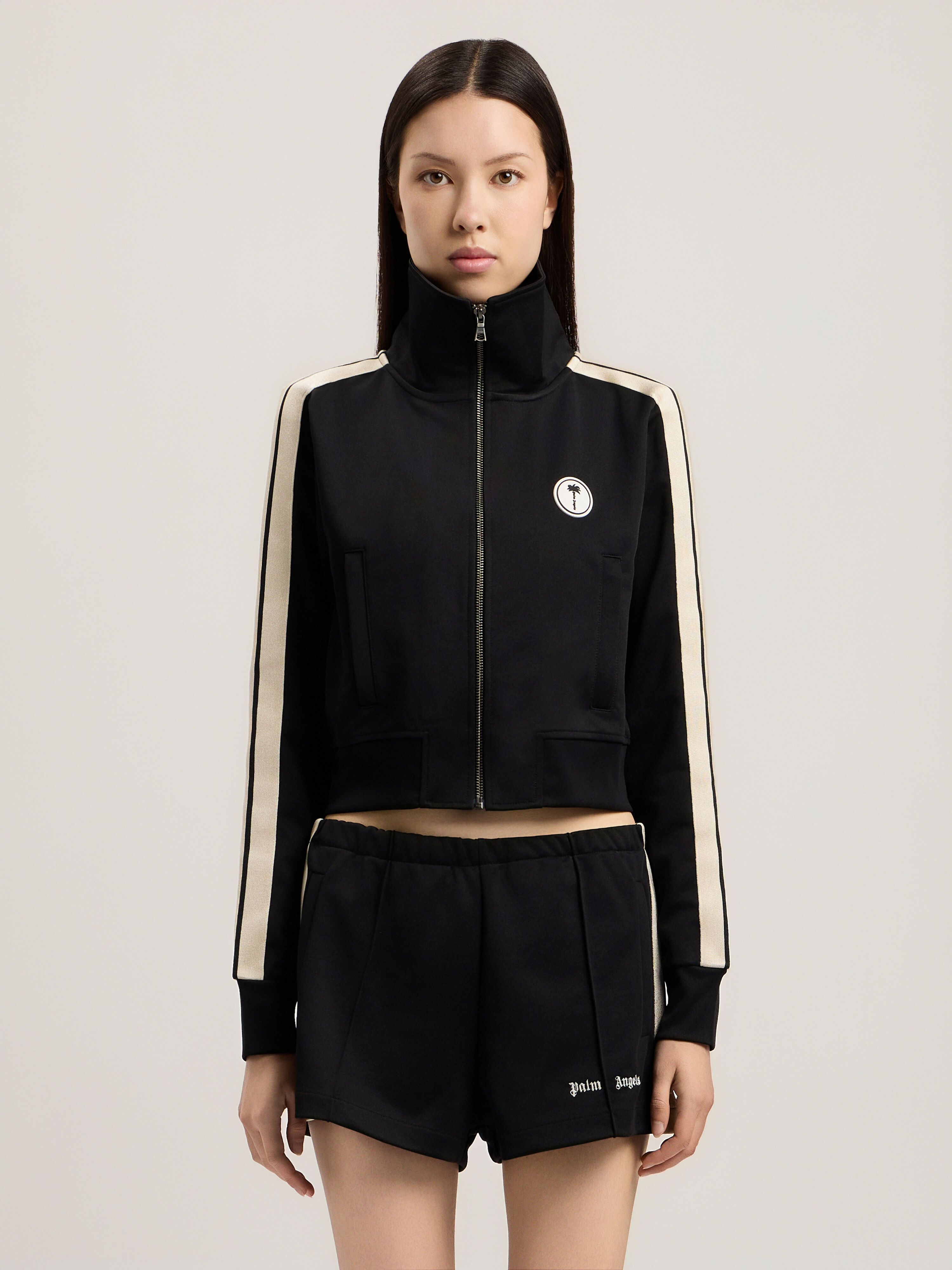 Tree Logo Crop Track Jacket in BLACK OFF WHITE for Women | Palm
