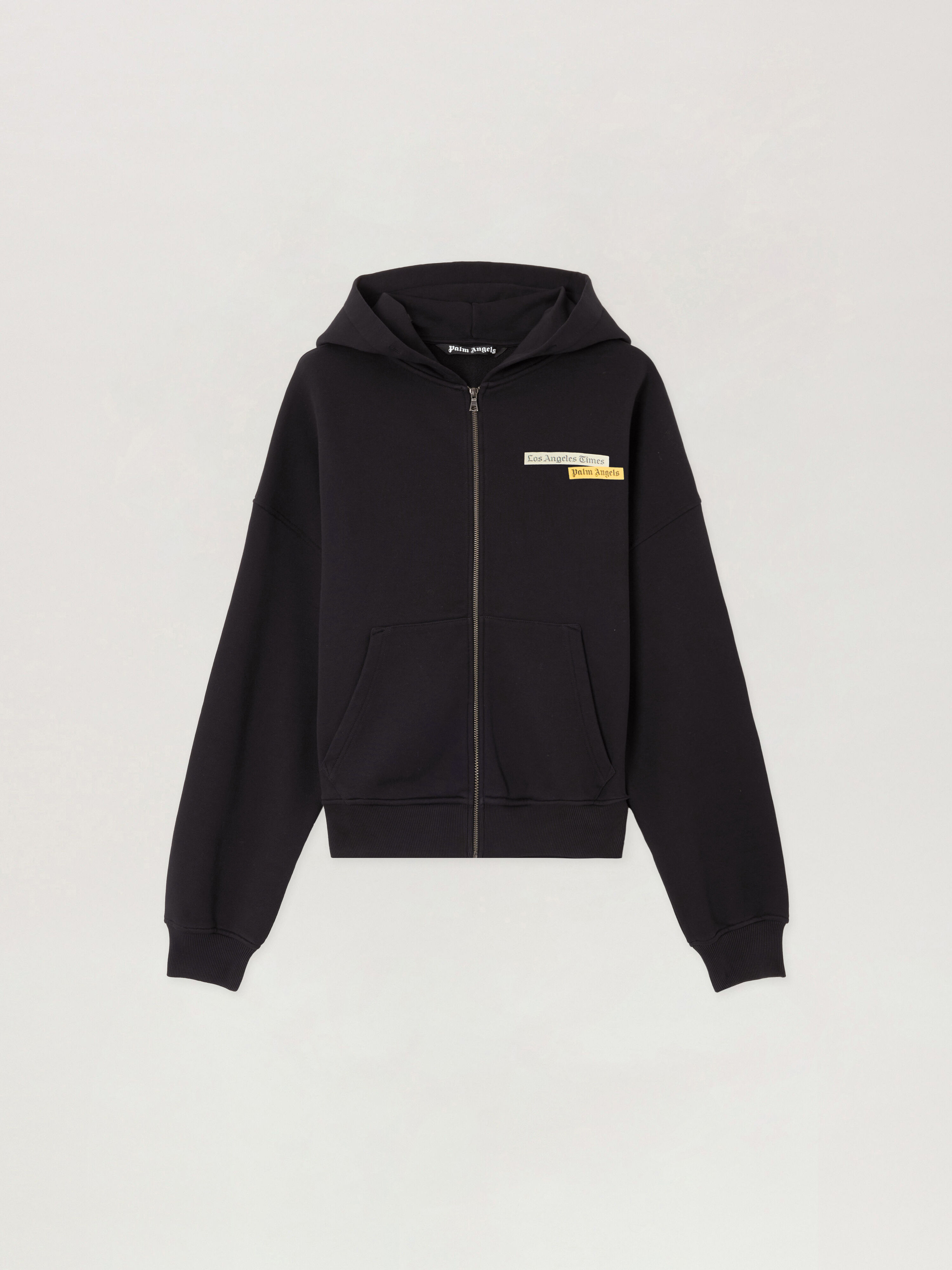 PALM ANGELS Paxlatimes News Zip Hoodie BLACK - OFF WHITE PMBE029F25FLE001