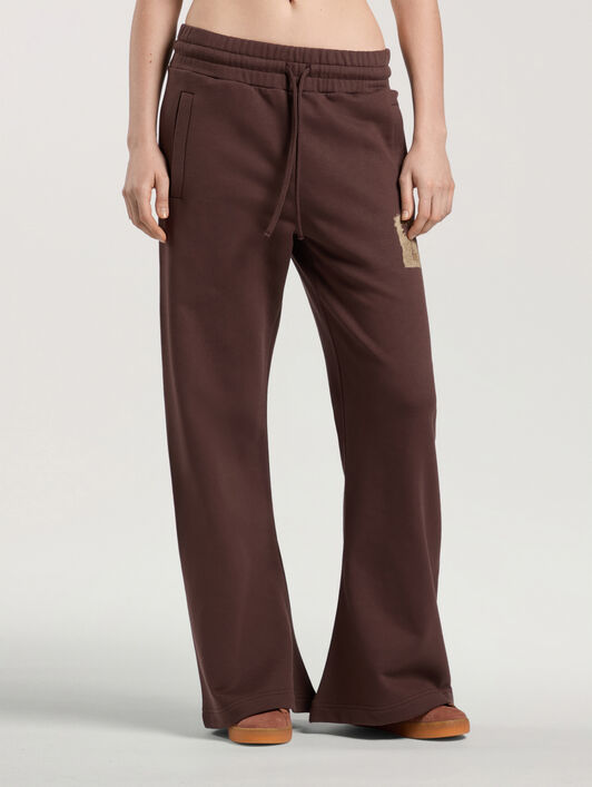 PALM ANGELS Brushed Palm Tree Sweatpants BROWN - KAKI PAWCH02W26FL03