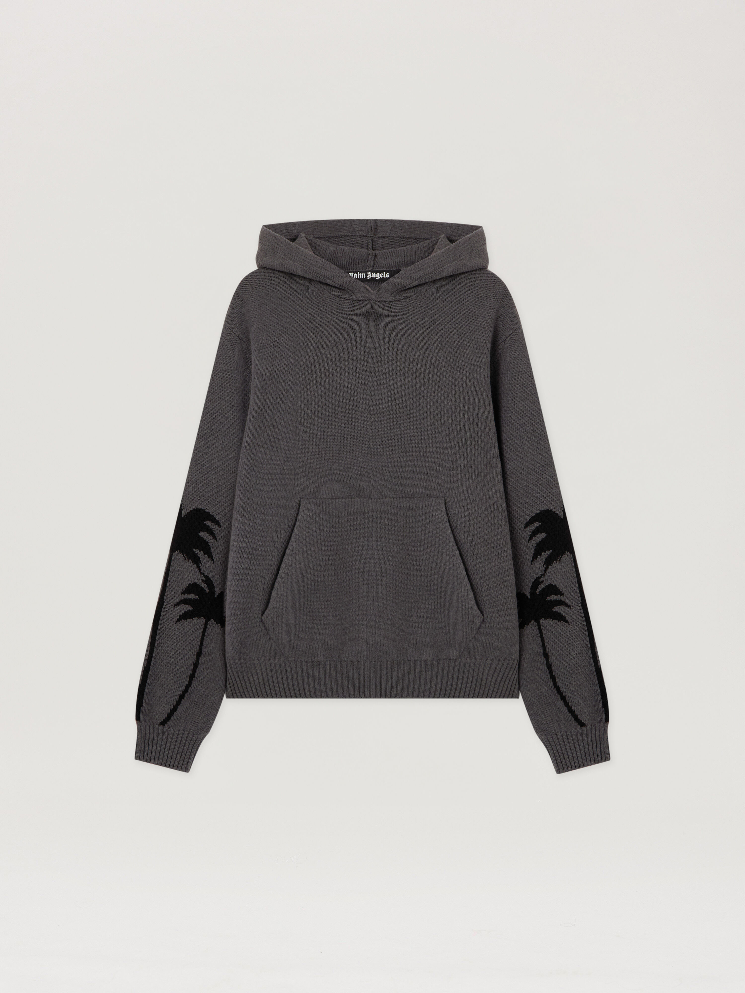PALM ANGELS Back Palms Knit Hoodie DARK GREY - BLACK PMHU026F25KNI001