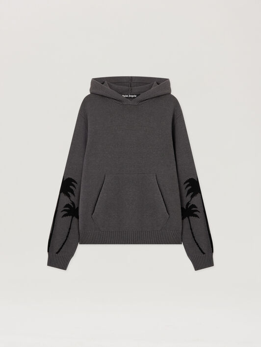 Back Palms Knit Hoodie PALM ANGELS Back Palms Knit Hoodie DARK GREY - BLACK PMHU026F25KNI001