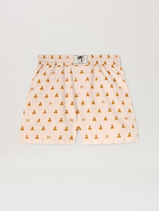 PALM ANGELS  Bear and Monogram Shorts SOFT PINK - BROWN PWCB056S25FAB002