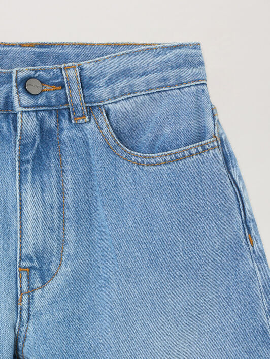 PALM ANGELS Logo Baggy Denim Bermuda CELESTE/LIGHT BLUE PGYB004S26DEN001