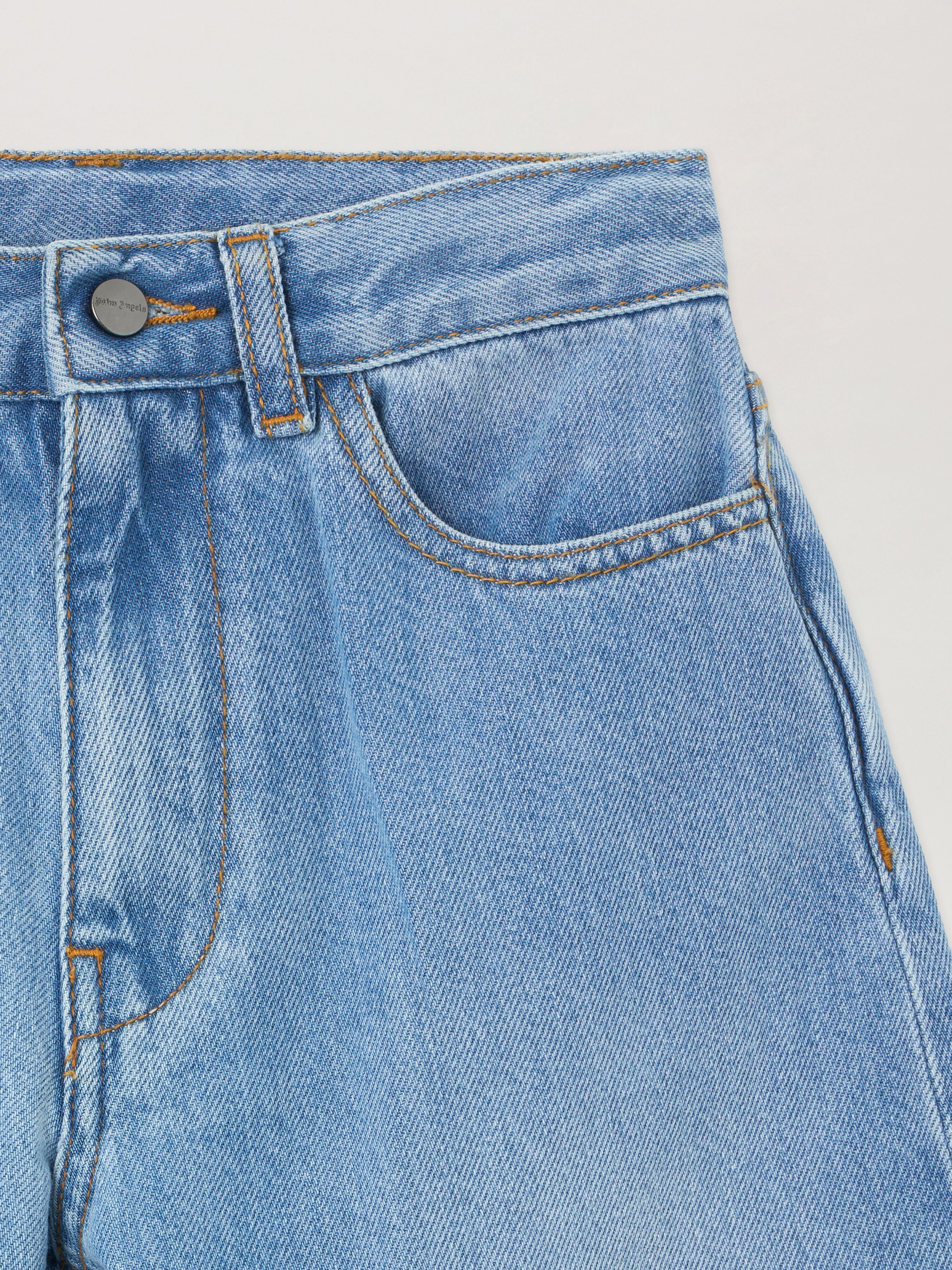 PALM ANGELS Logo Baggy Denim Bermuda CELESTE/LIGHT BLUE PGYB004S26DEN001