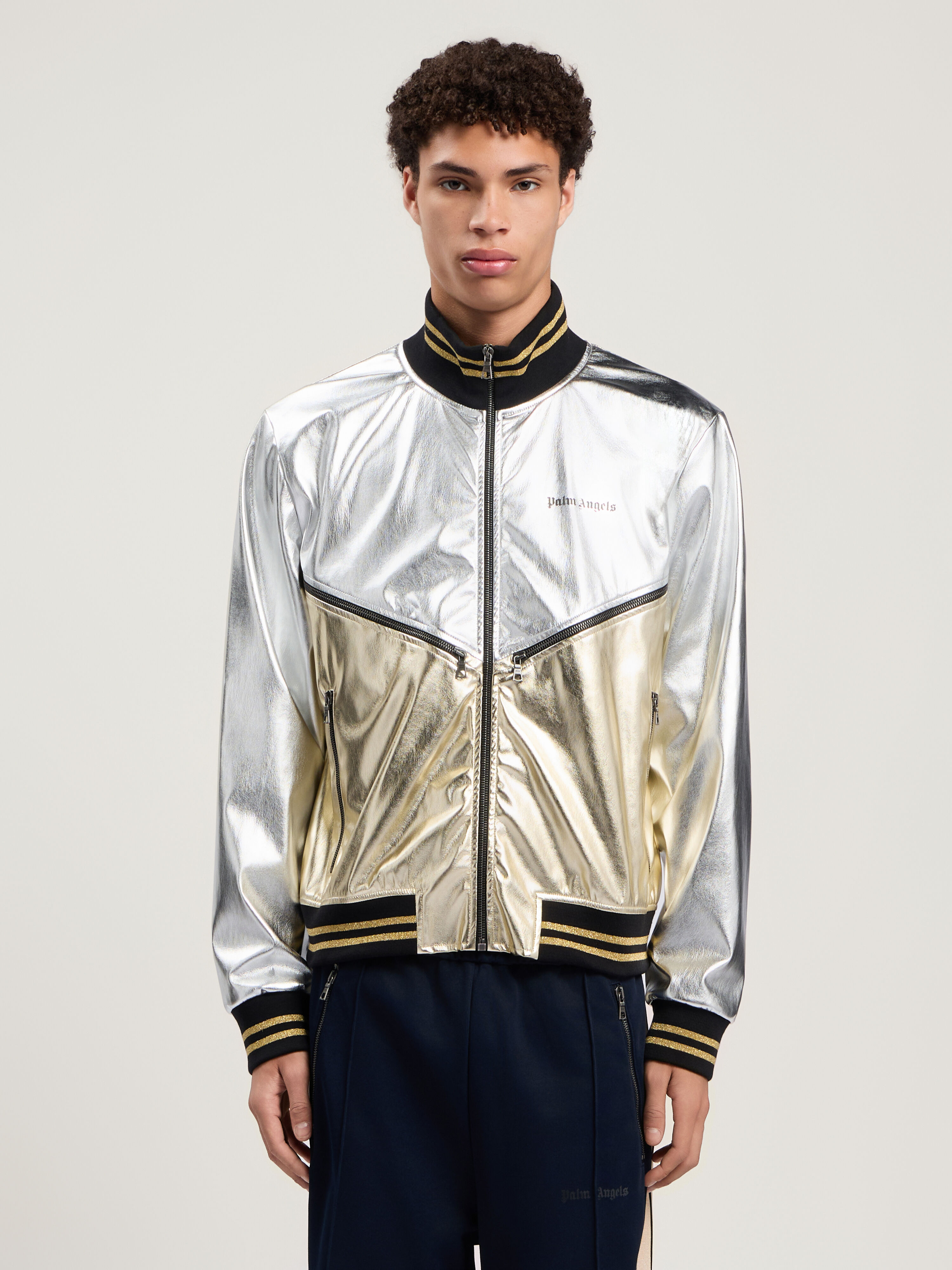 PALM ANGELS Laminated Coated Track Jacket SILVER - GOLD PMJA046F25FAB001