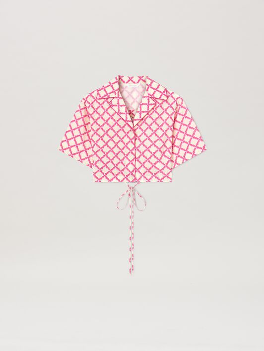 PALM ANGELS  Net Logo crisscrossed shirt IVORY - FUCHSIA PWGG007S25FAB001
