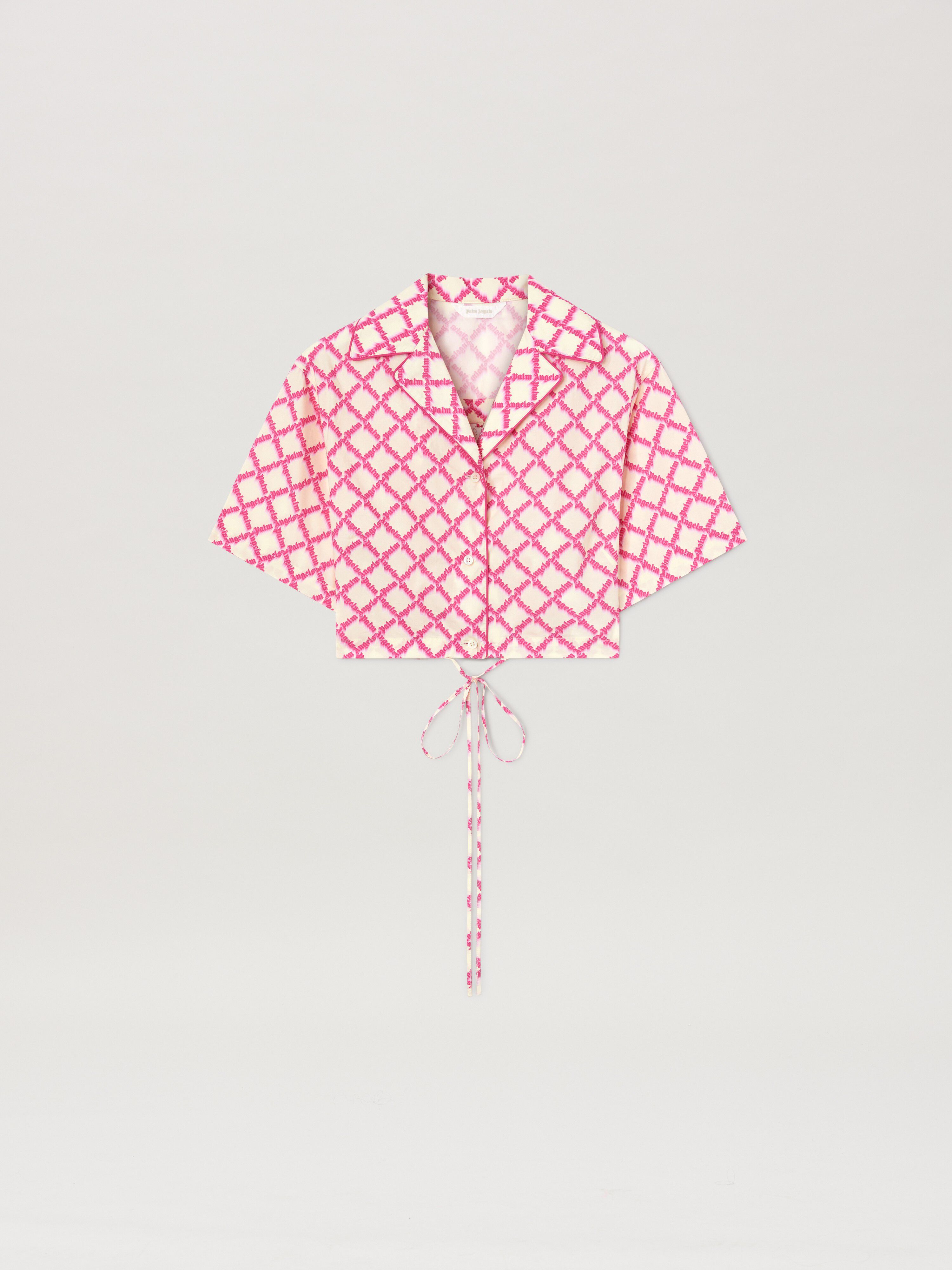 PALM ANGELS  Net Logo crisscrossed shirt IVORY - FUCHSIA PWGG007S25FAB001