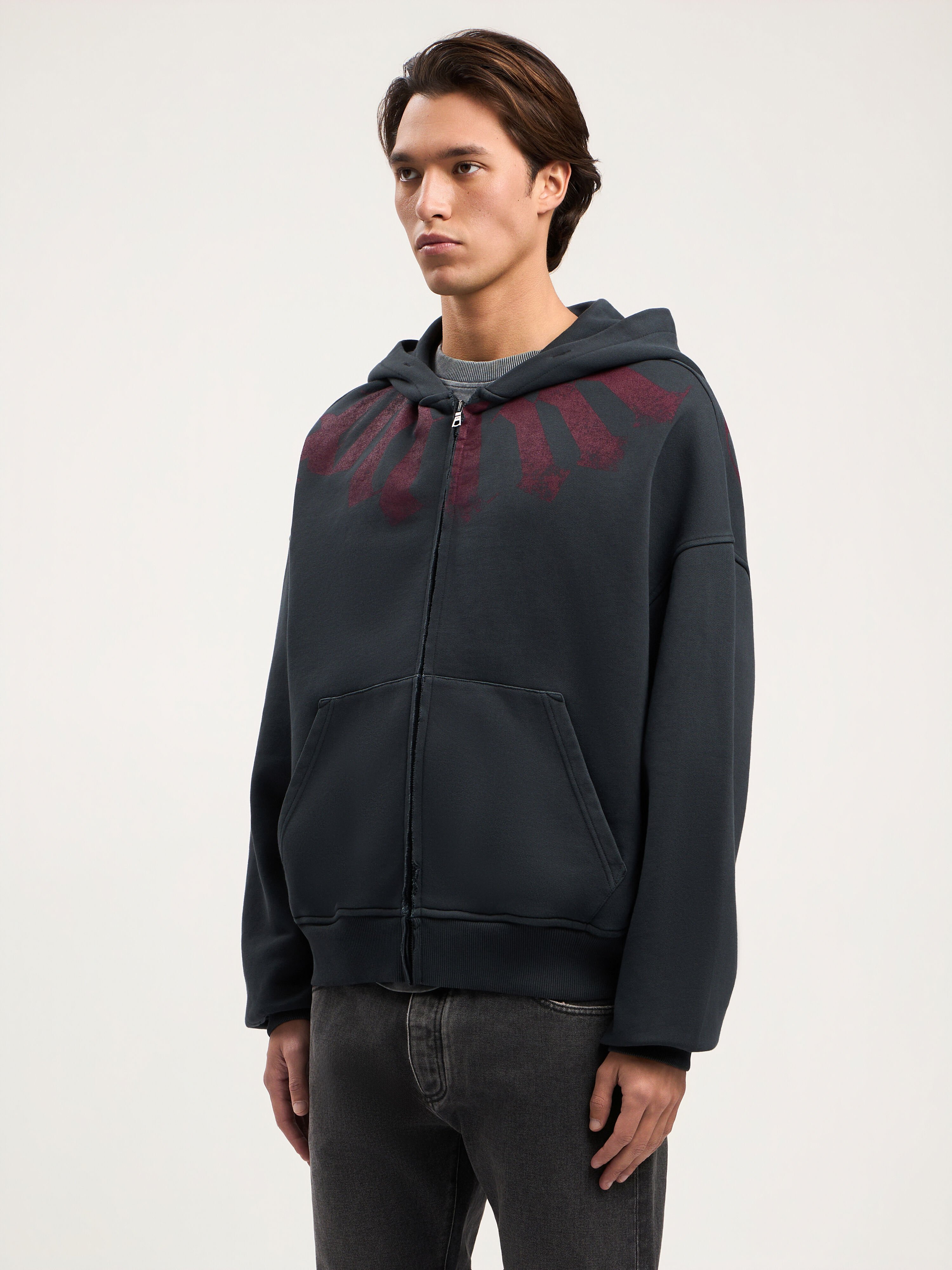 PALM ANGELS Big Neck Logo Zip Hoody BLACK BURGUNDY PMBE02FS26FLE001