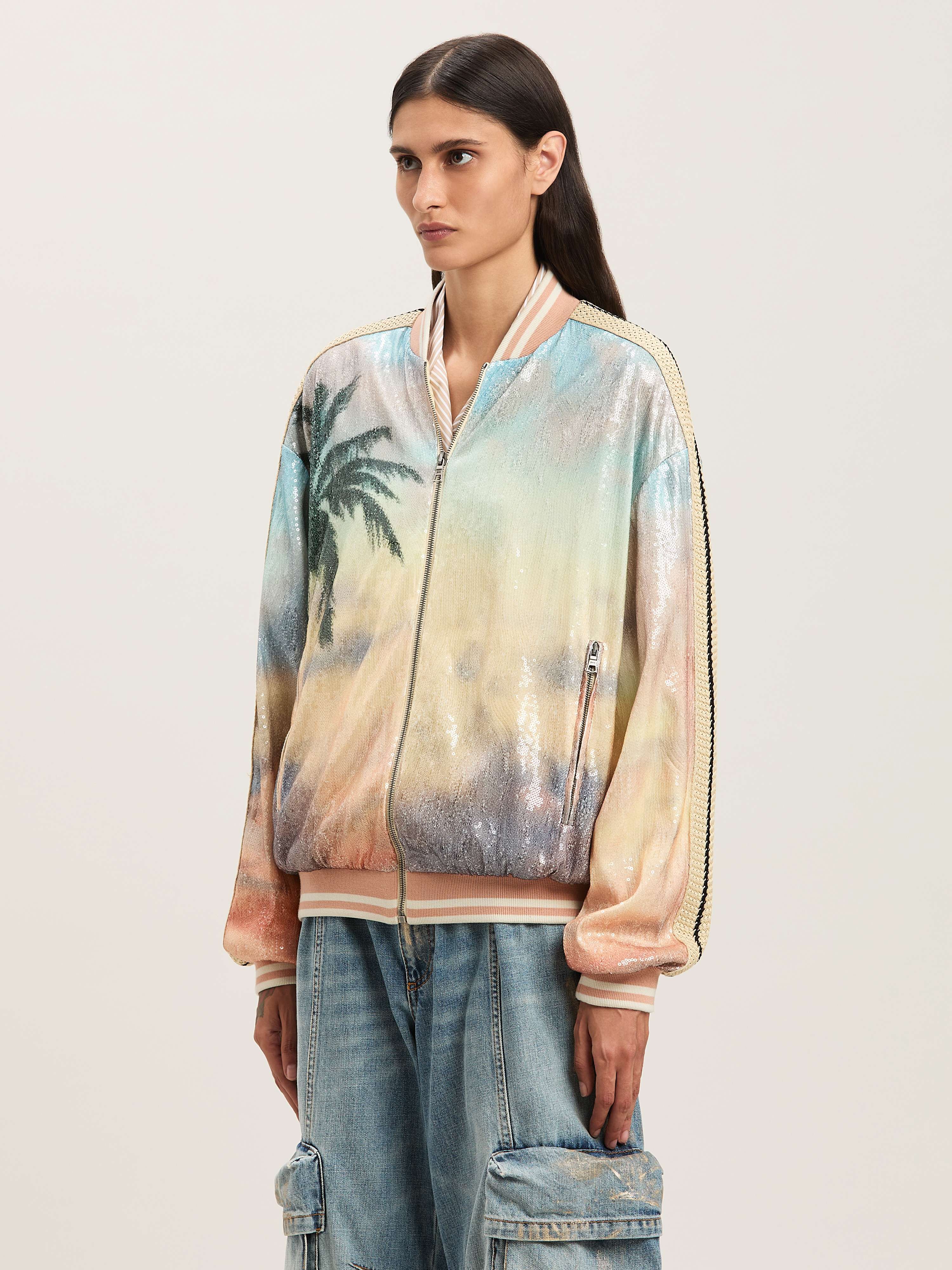 PALM ANGELS  Sunrise Palmen Pailletten Bomberjacke MULTICOLOR - BLACK PWEH024S25FAB001