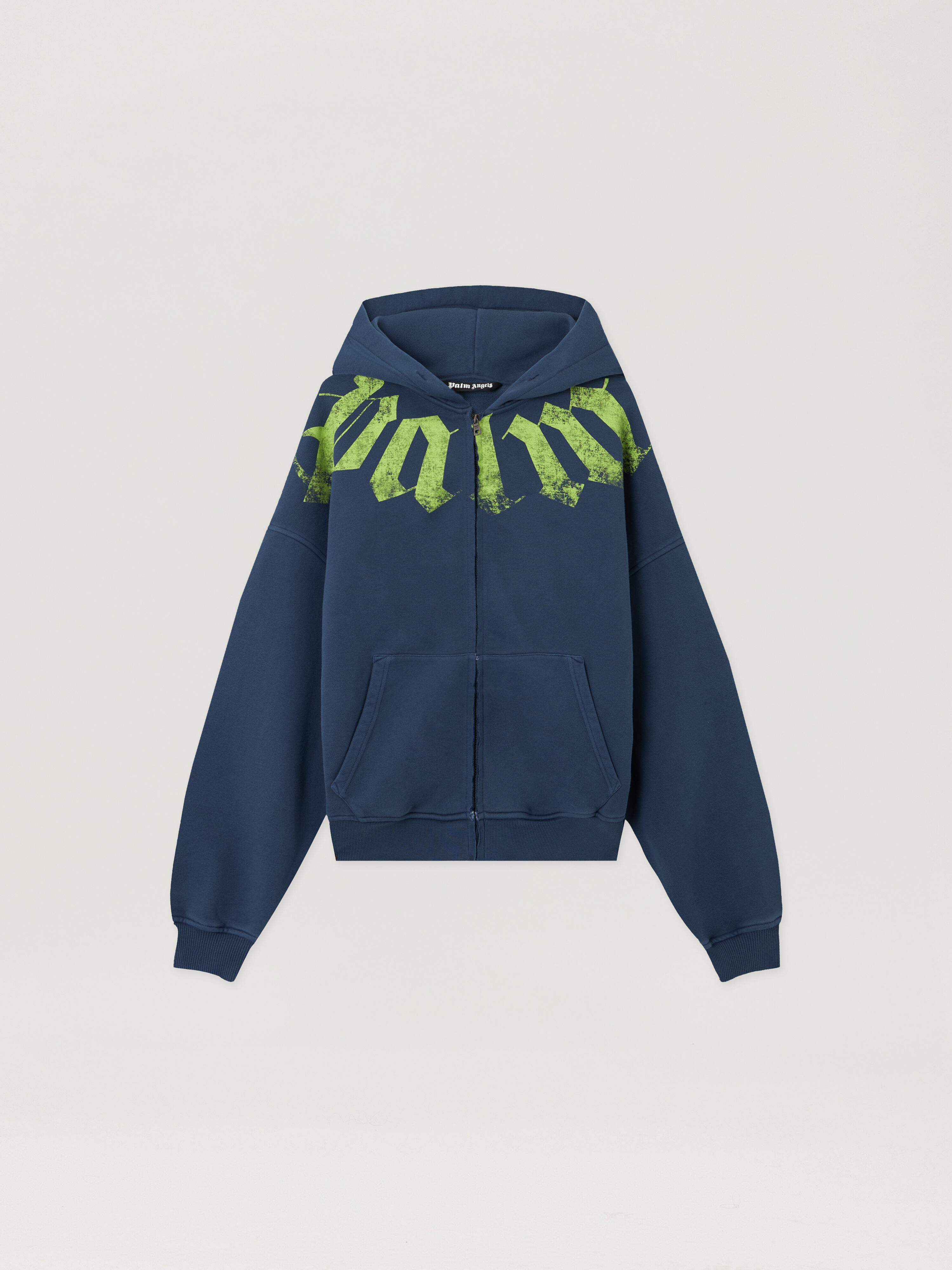 Big Neck Logo Zip Hoodie in NAVY BLUE LIME for Men | Palm Angels®