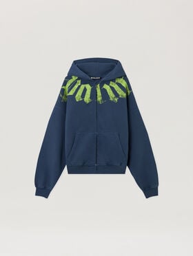 PALM ANGELS Big Neck Logo Zip Loose Hoodie NAVY BLUE LIME PMBE02FS26FLE001
