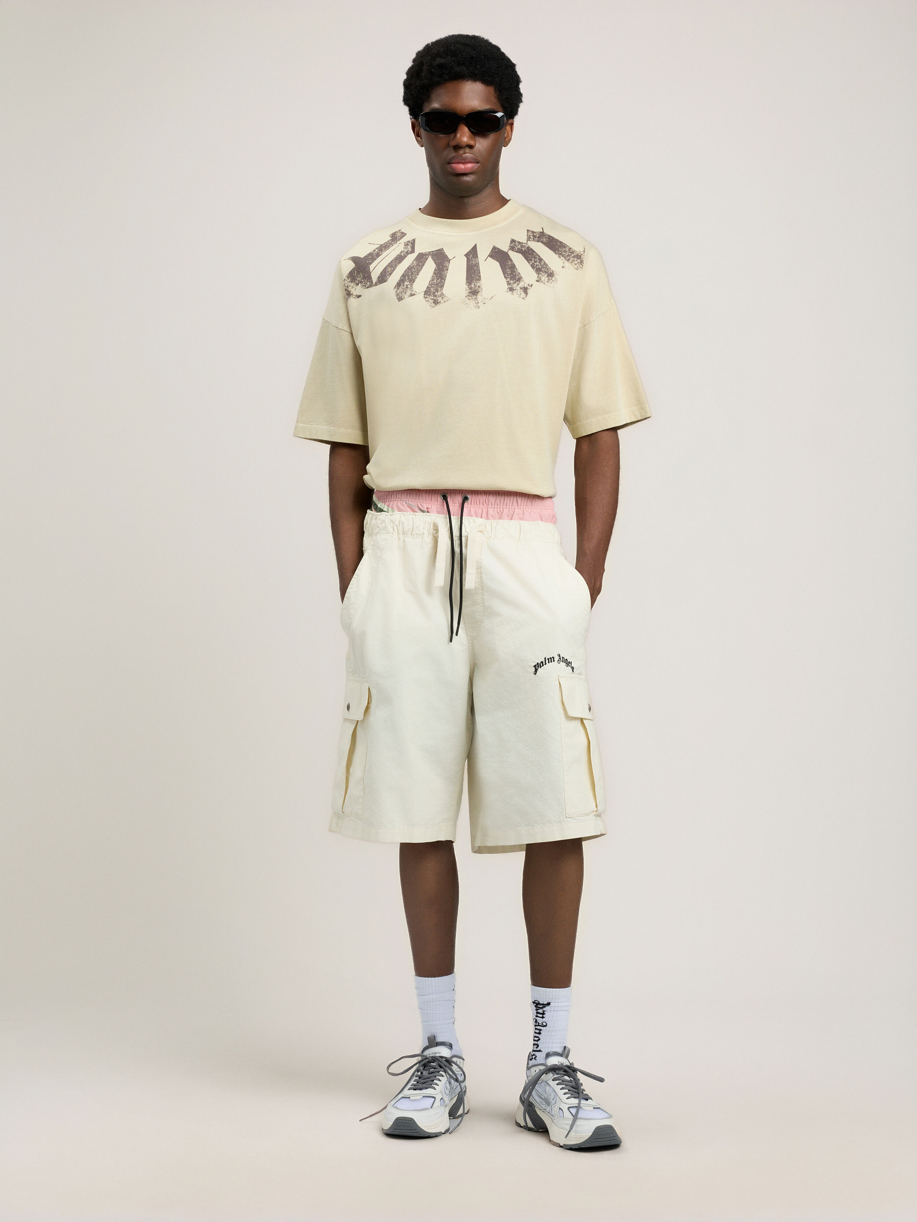 PALM ANGELS Big Neck Logo Loose T-Shirt BEIGE BROWN PMAA10DS26JER002